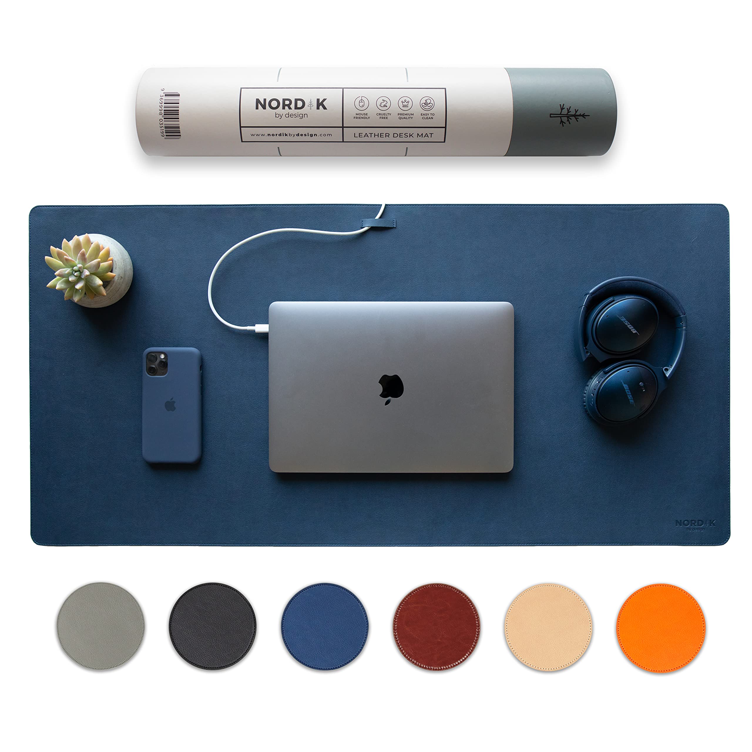 Premium Nordik Leather Desk Mat & Cable Organizer - 35