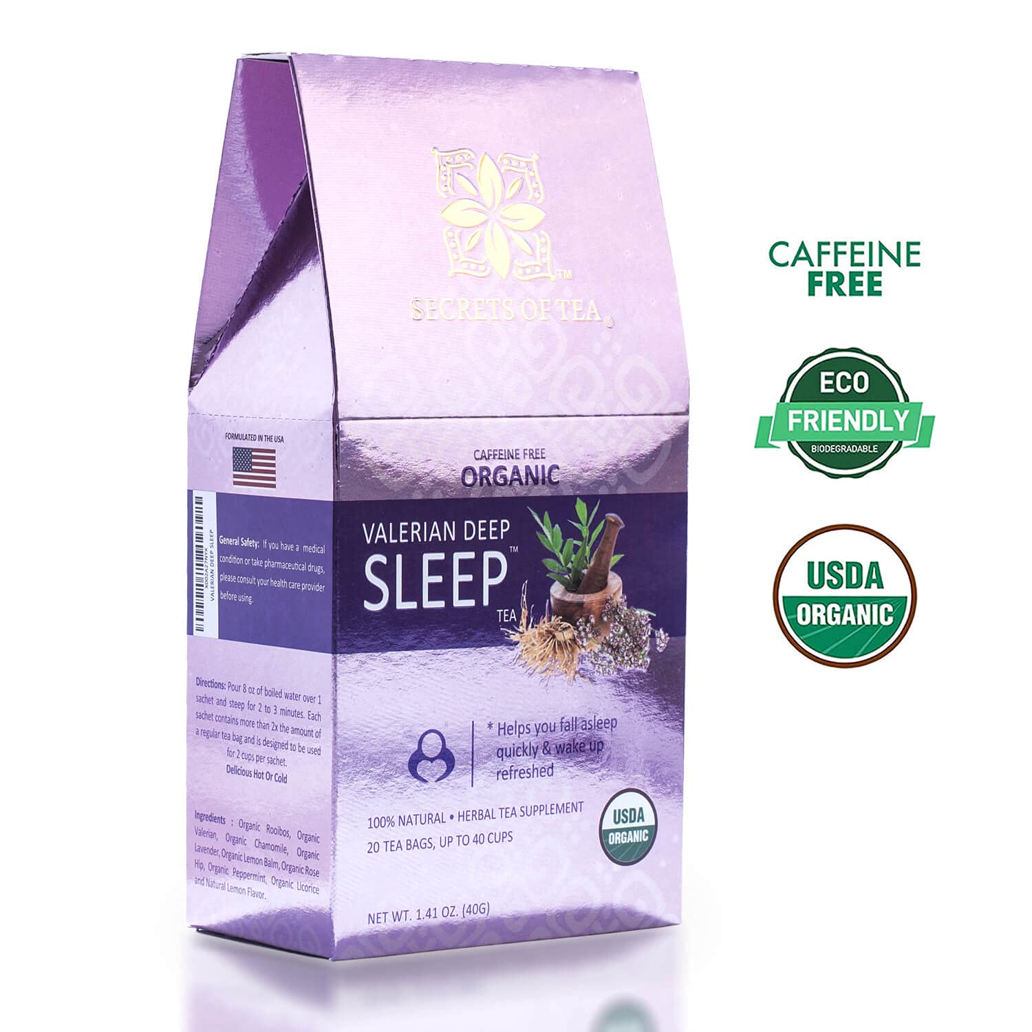 Organic Valerian Sleep Tea - USDA Certified, Caffeine-Free Herbal Tea for Relaxation & Better Sleep with Lavender, Chamomile & Lemon Balm - 20 Tea Bags (1 Pack) - Perfect for Nighttime, Stress Relief & Calming Bedtime Rituals