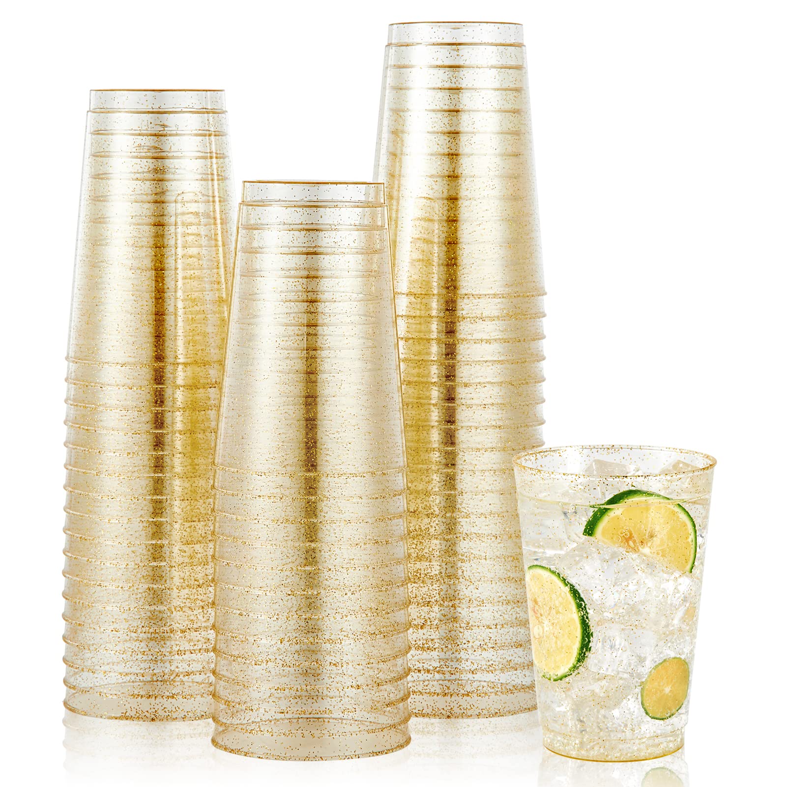 JOLLY CHEF 100 Pack 12 oz Gold Plastic Cups - Heavy Duty Disposable Party Cups for Weddings, Thanksgiving, Christmas & Events - Elegant Drinkware for Cocktails, Champagne, Beverages at Celebrations