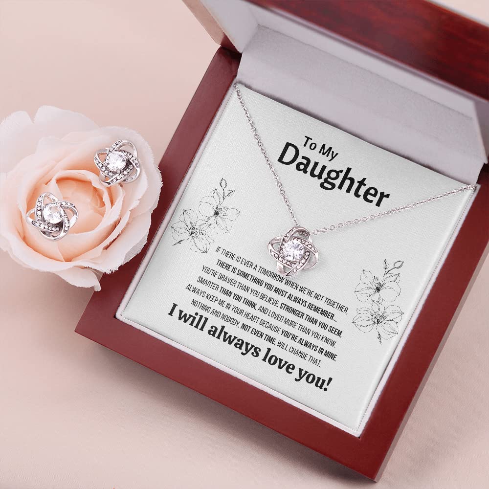 Father Daughter Necklace - Personalized Jewelry Gift for Daughter from Dad, Birthday, Graduation, Christmas Present with Message Card & LED Gift Box (Includes Earrings & Time Knot) - Perfect for Special Occasions & Heartfelt Moments