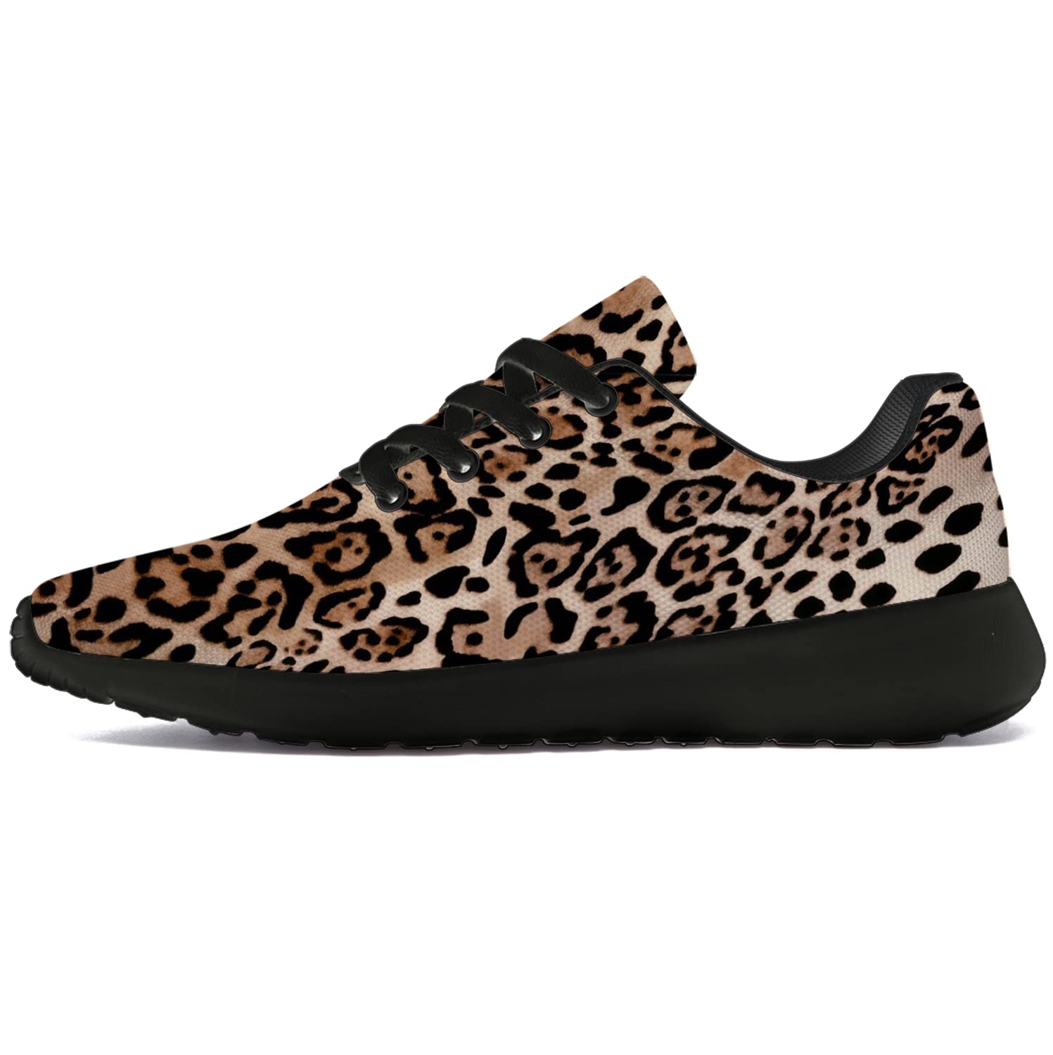 Leopard Print Running Shoes for Women & Men - Cheetah Animal Print Tennis Sneakers for Walking, Jogging, Gym - Brown & Black Beige Gifts for Boys & Girls (Size 7 Men/8.5 Women) - Perfect for Casual Wear, Sports & Fashion Outfits
