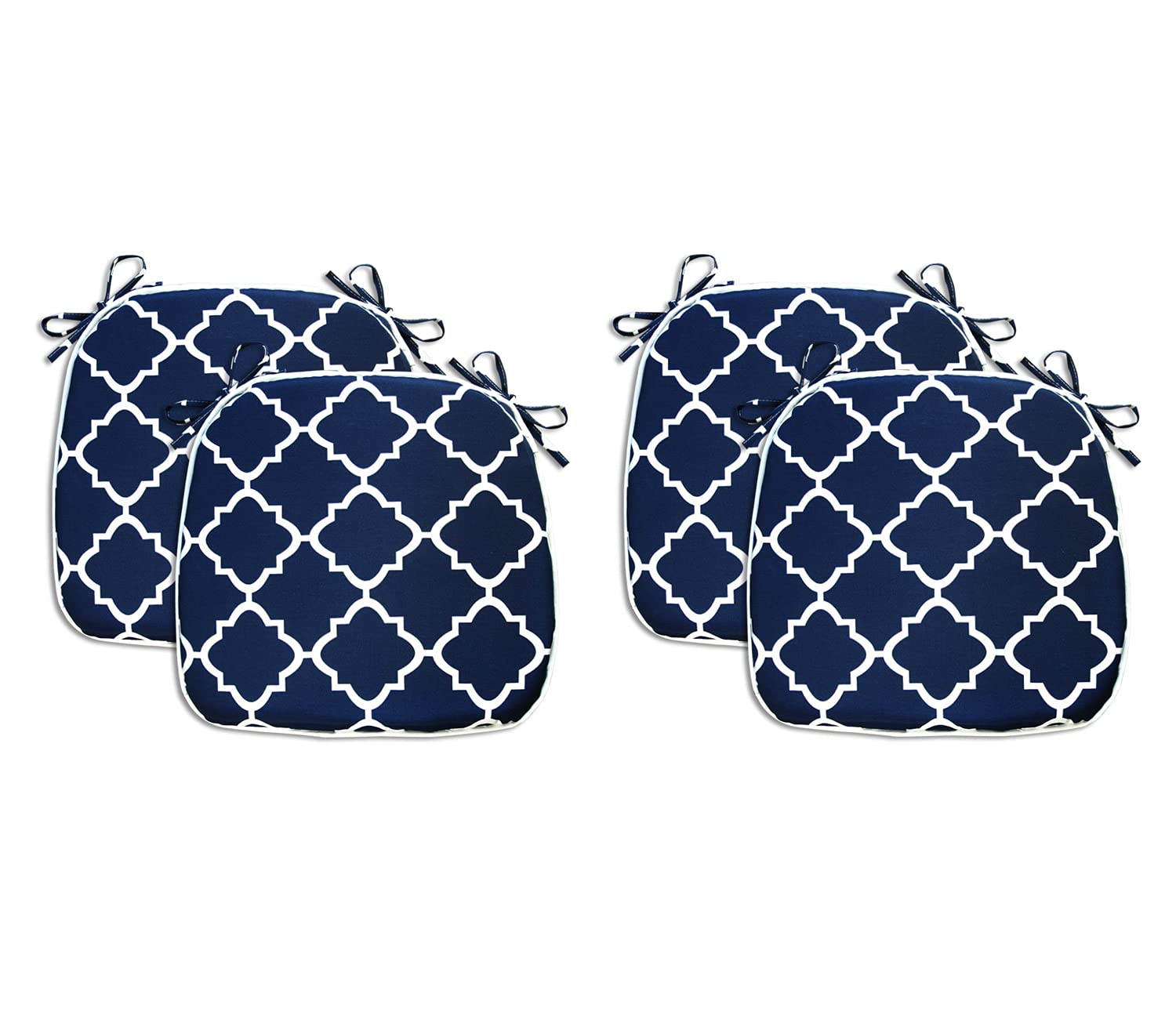 **Fabritones Outdoor Seat Cushions Navy Geometric Set of 4 - 16x17 Inch Square Patio Chair Cushions with Ties - Waterproof & Comfortable for Garden, Deck, and Poolside Use**