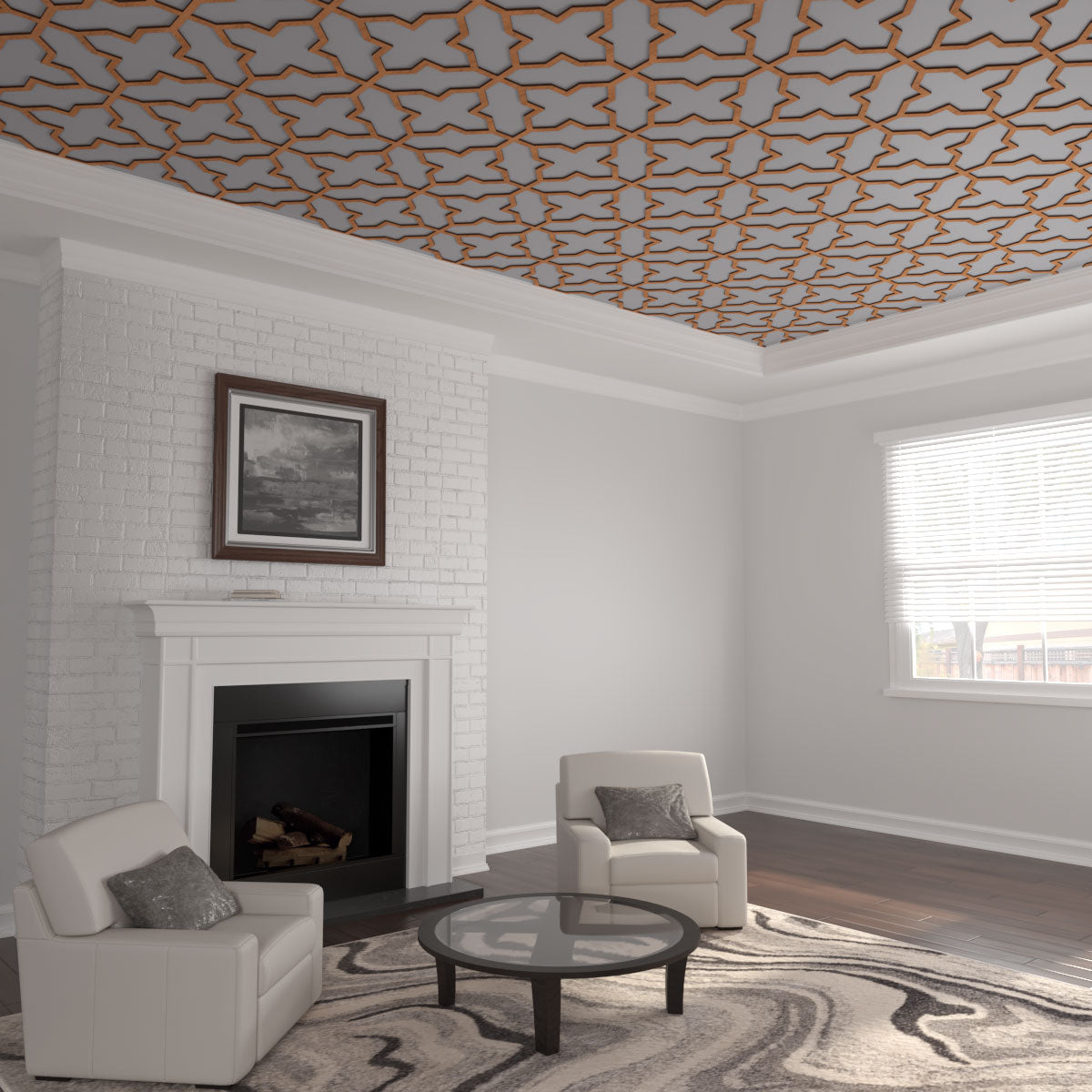 Laird Decorative Fretwork Wood Ceiling Panels - Handcrafted Wooden Ceiling Tiles for Home & Office Decor - Perfect for Living Rooms, Bedrooms, and Commercial Spaces