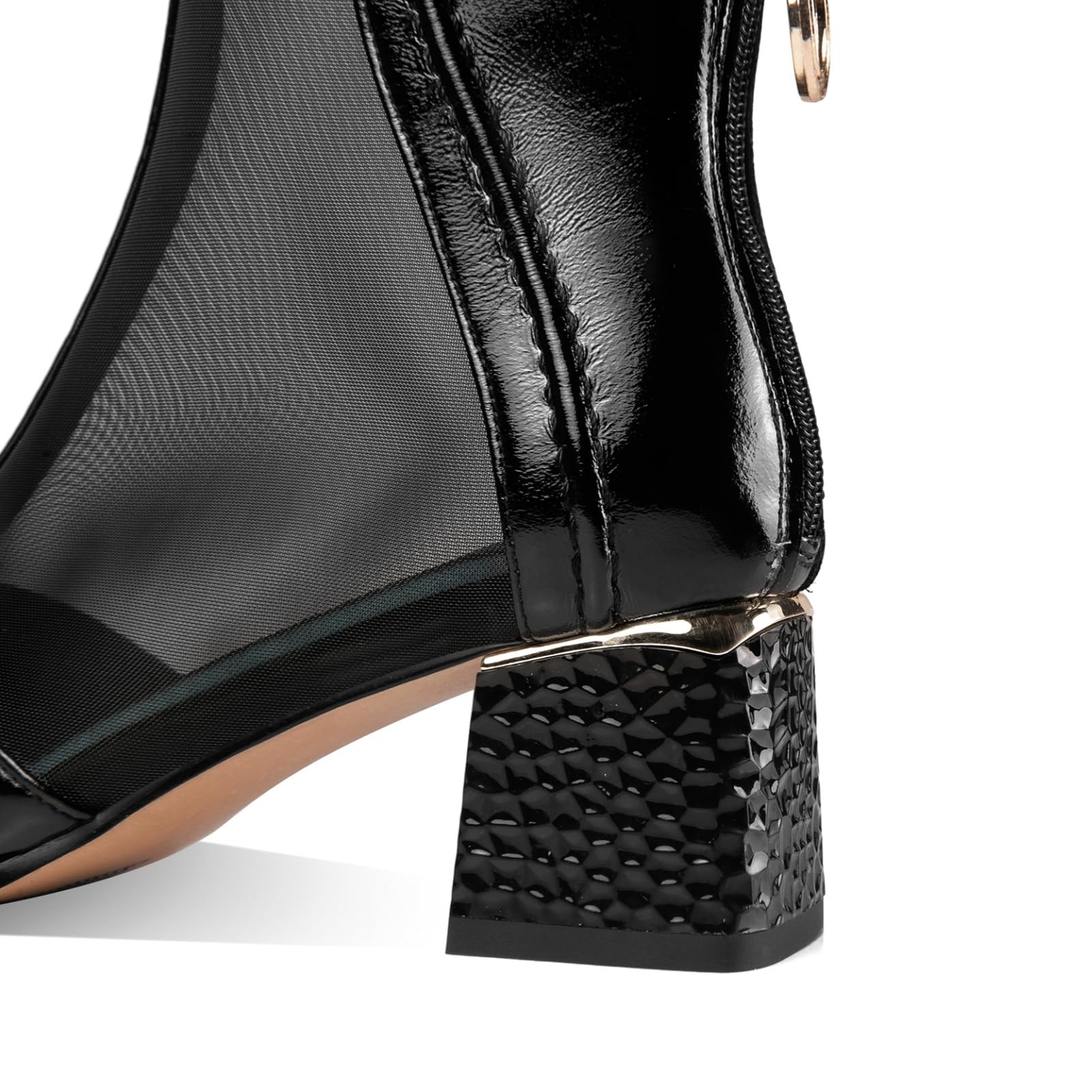 TinaCus Women's Pointed Toe Patent Leather & Mesh Ankle Boots - Chunky Heel, Back Zipper, Handmade Design for Summer Fashion | Perfect for Office, Party & Night Out
