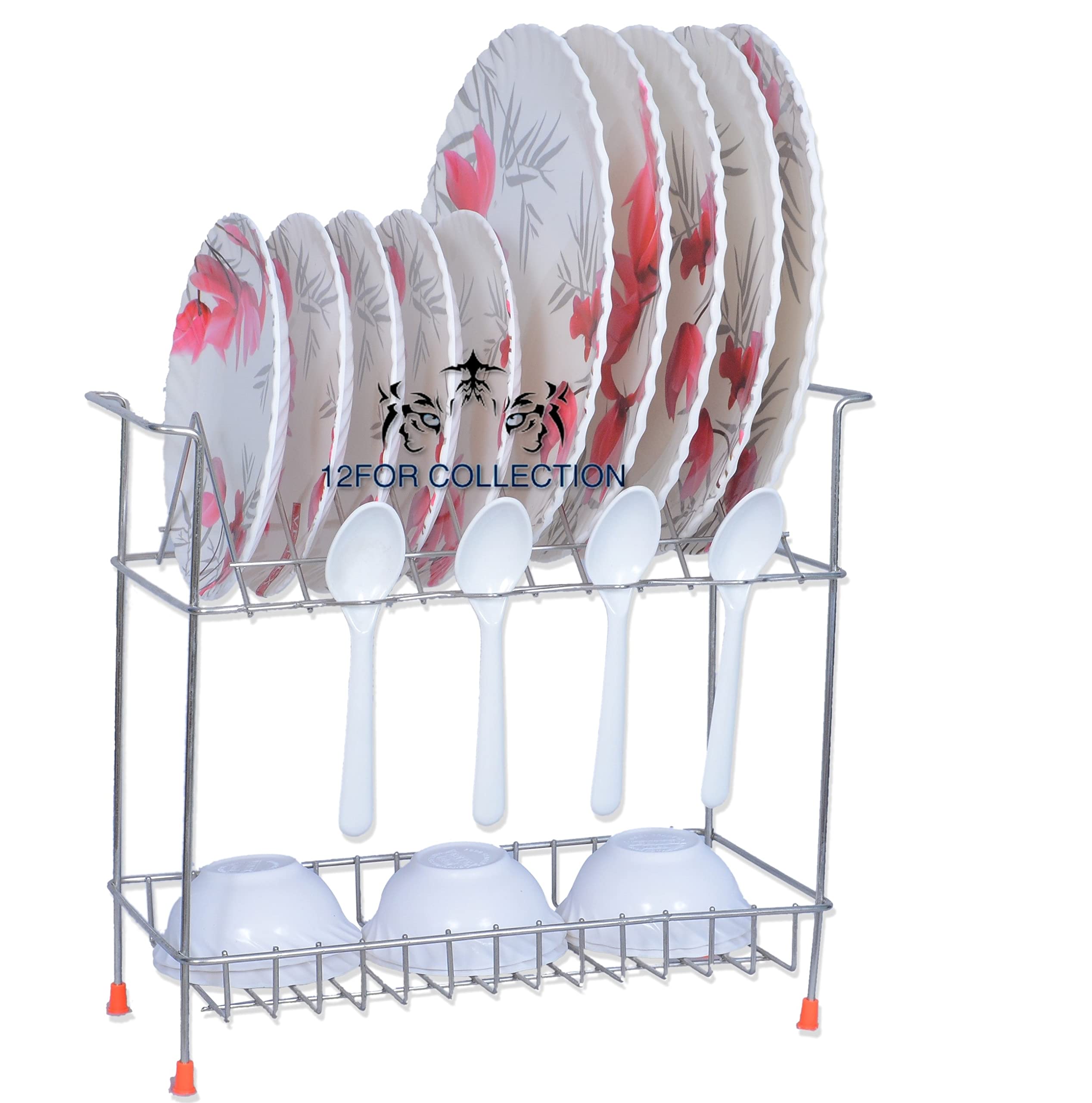 Stainless Steel 2-Tier Kitchen Dish Drainer & Organizer Rack - Plate, Utensil, Fruit & Vegetable Drying Storage Stand with Spice Boxes (38x18x34cm) - Perfect for Small Kitchens & Countertop Organization