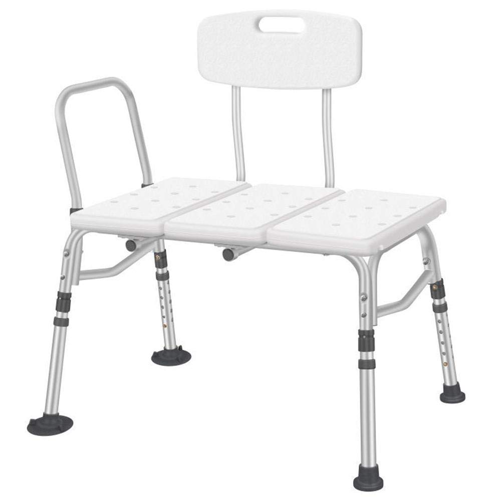 Adjustable Aluminum Alloy Shower Transfer Bench with Backrest - 3 Blow Molding Plates, Non-Slip Shower Chair for Elderly & Disabled - White | Bathroom Safety for Seniors, Post-Surgery Recovery & Accessible Showering