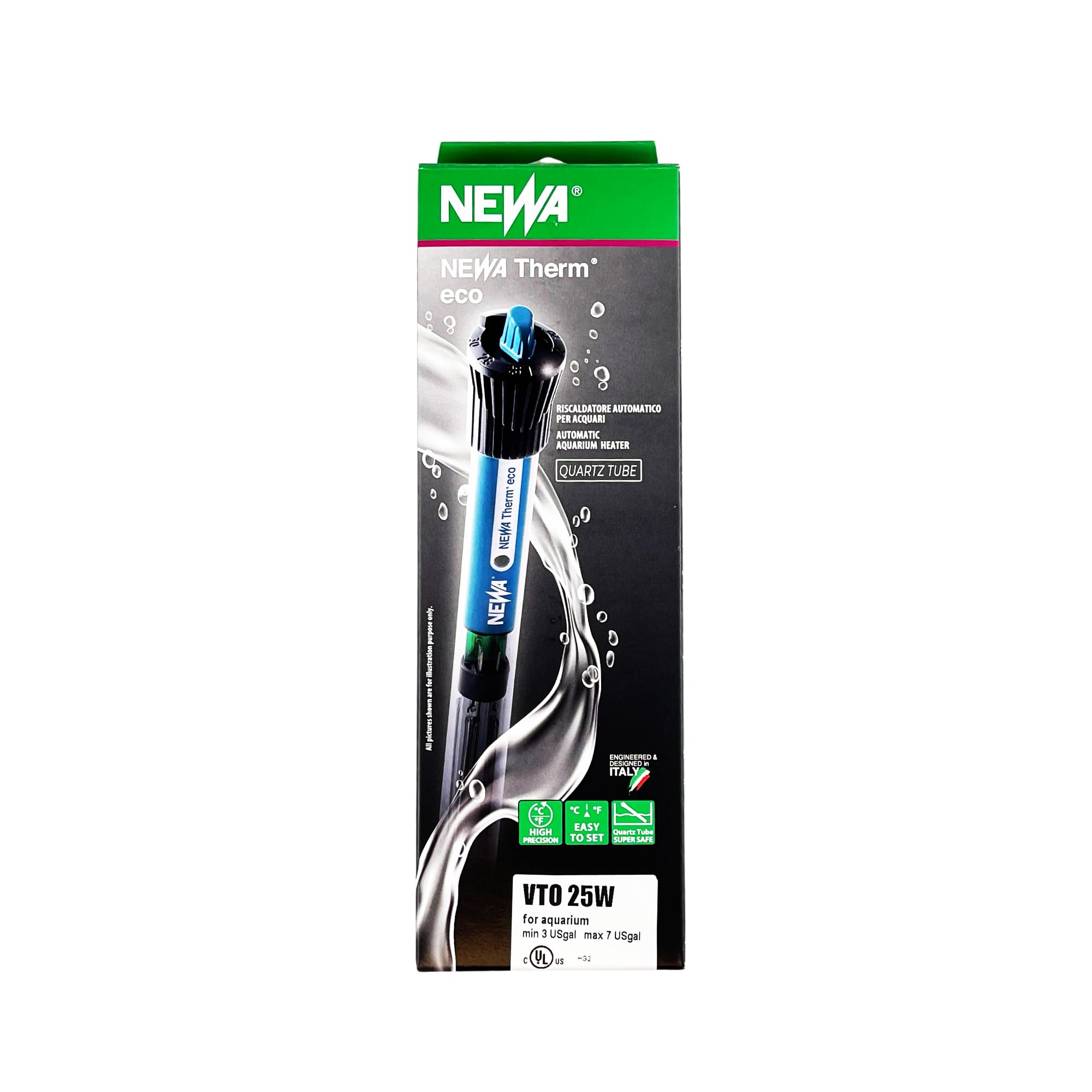 Newa Therm Eco 25W Adjustable Submersible Aquarium Heater with Suction Cup - Perfect for Small Fish Tanks & Betta Bowls - Energy Efficient Water Heater for Home & Office Aquariums