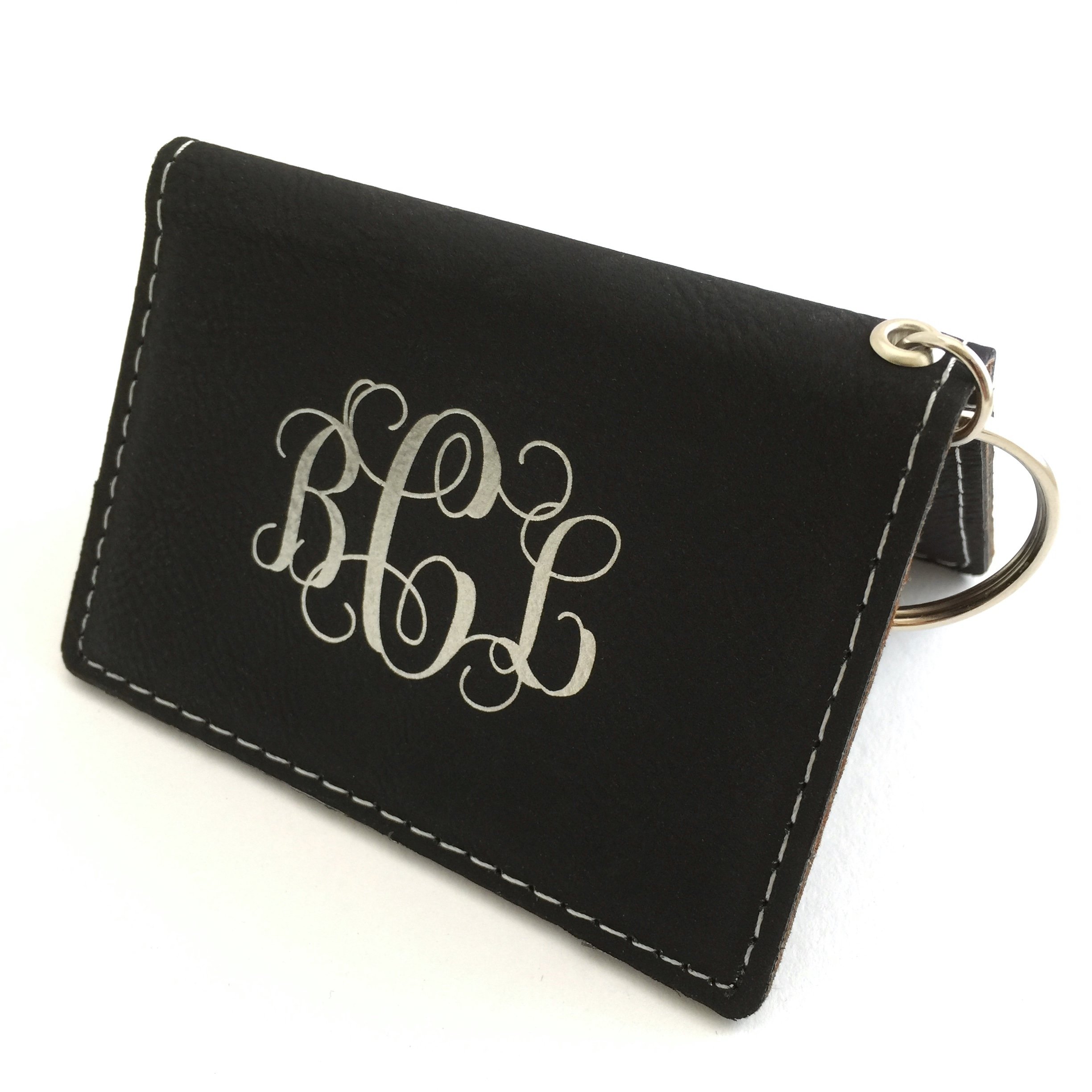 Personalized Monogram Keychain Wallet ID Holder - Faux Leather RFID Blocking Card Case for Women & Men - Perfect for Travel, Work, and Everyday Use