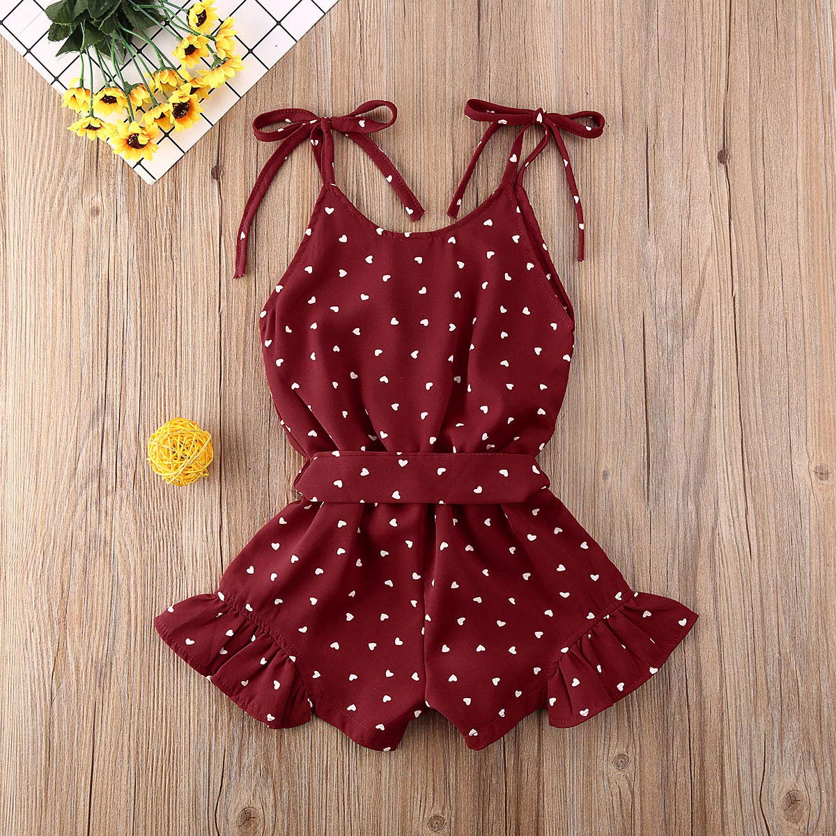 Adorable Heart Print Toddler Romper Jumpsuit for Baby Girls - Summer Play Outfit & Holiday Dress - Perfect for Playdates, Birthday Parties & Family Photos