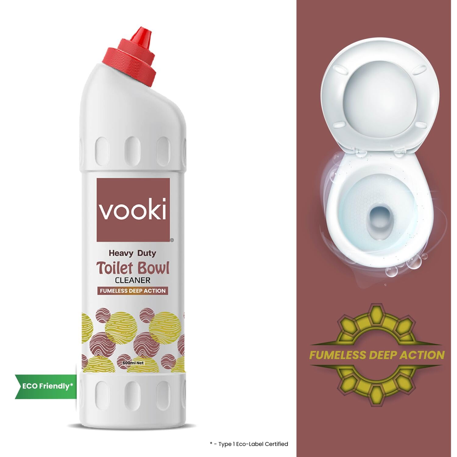 Vooki Heavy Duty Toilet Cleaner - Fumeless Deep Cleaning Liquid for Toilet Bowls, 500ml (Pack of 2) - Ideal for Home, Commercial & RV Use - Removes Stubborn Stains & Eliminates Odors
