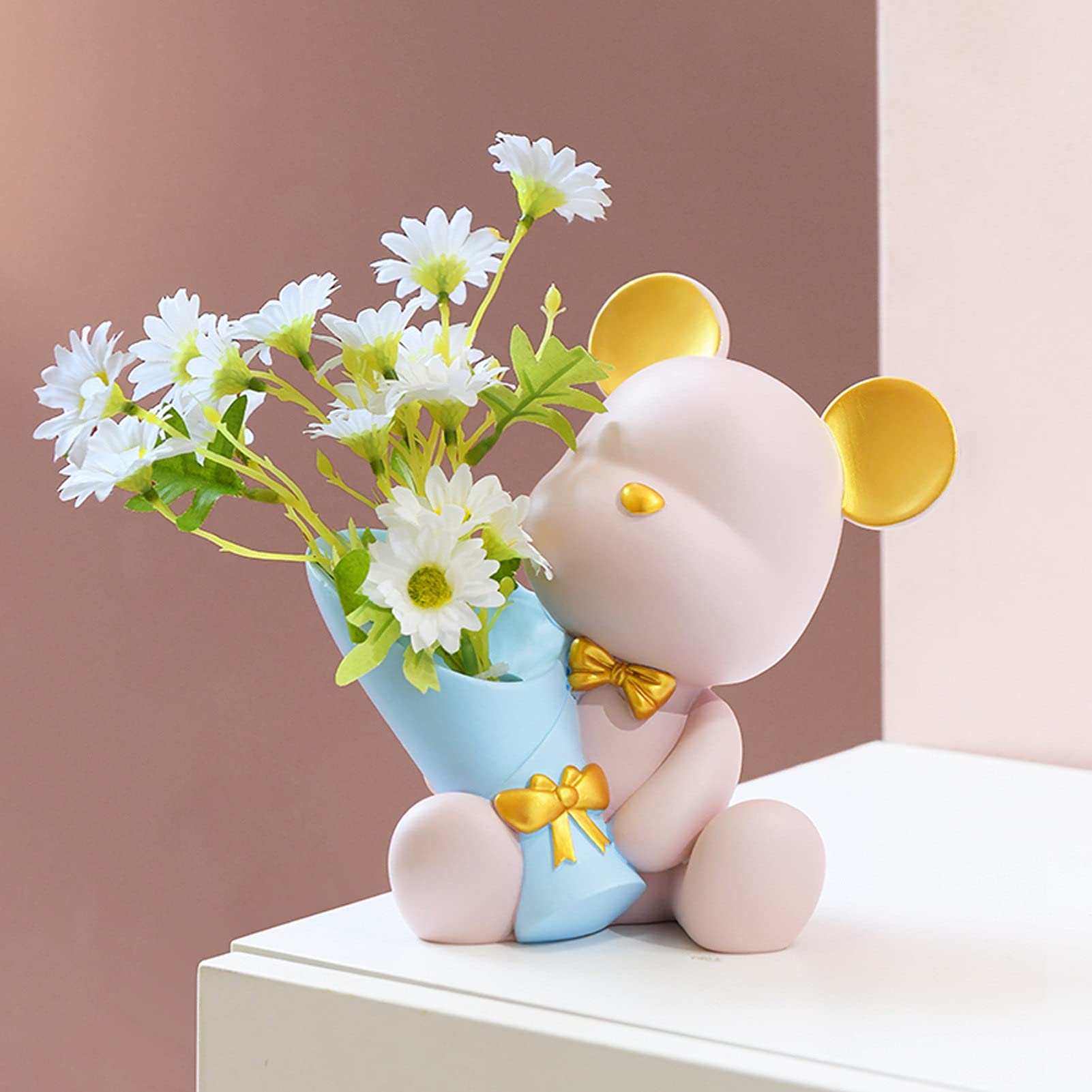 Creative Little Bear Resin Sculpture - Home Decor Statue for Living Room, Desk & Office - Unique Pen Holder & Bouquet Storage - Perfect for Tabletop, Bookshelf & Bar Decor