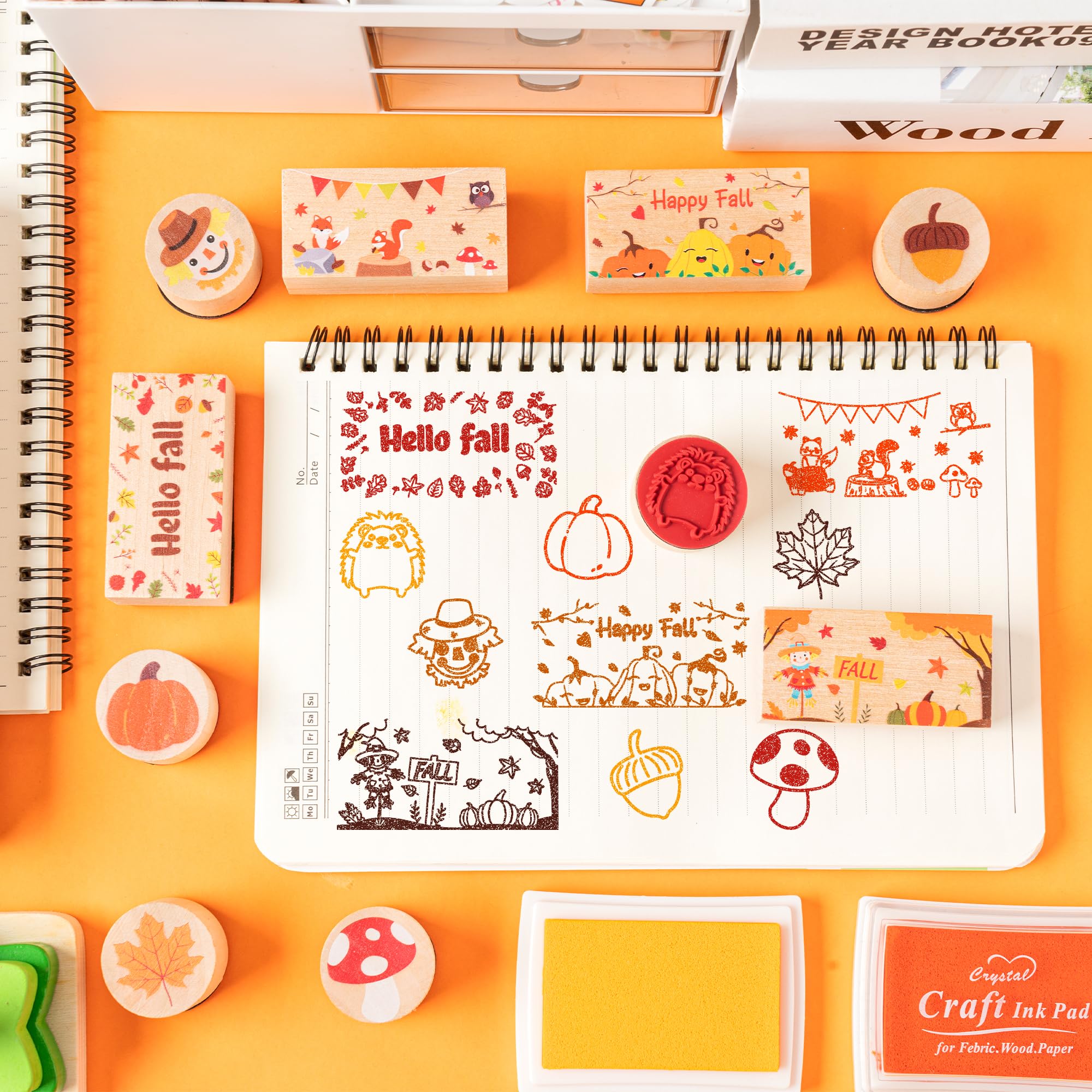 15Pcs Fall Wooden Rubber Stamps Set - DIY Autumn Crafts for Kids, Scrapbooking & Card Making
