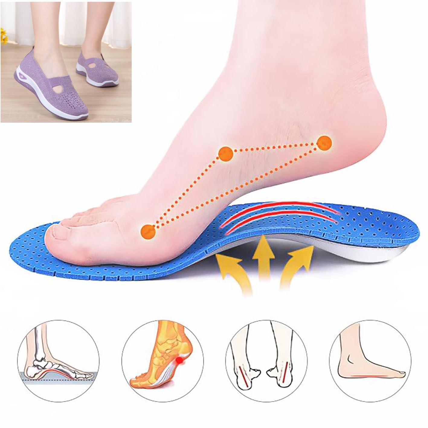 **Women's Orthopedic Sneakers - Breathable Woven Walking Shoes with Arch Support & Air Cushion Foam Sole for Hiking, Comfort & Pain Relief - Perfect for Daily Wear, Travel & Outdoor Activities**