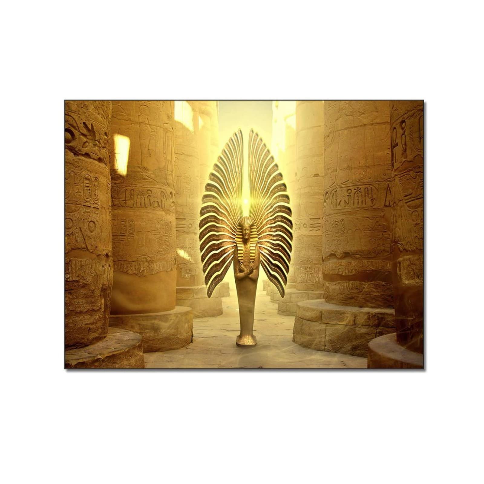 Angel Statue Egyptian Sculpture - Ancient Religious Figure with Hieroglyph & Spiritual Wings - Canvas Wall Art Poster for Living Room, Bedroom Decor - Spiritual Home Decor, Meditation Space & Gift Idea