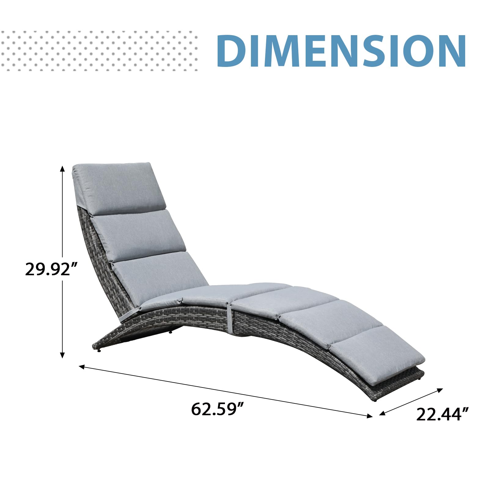 JOIVI Patio Chaise Lounge Chairs - Foldable Outdoor Rattan Recliner with Removable Light Gray Cushion, Waterproof Poolside Sunbathing Chair for Backyard, Garden, Balcony & Beach Relaxation | Perfect for Sunbathing, Lounging & Outdoor Leisure