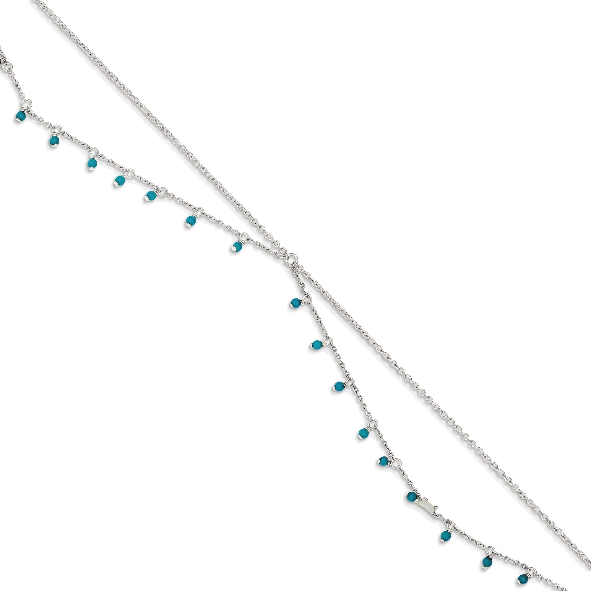 Bonyak Jewelry 925 Sterling Silver Turquoise Beads Double Chain Anklet for Women - Boho Chic Ankle Bracelet for Summer Beach & Festival Outfits