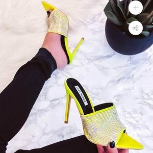 Raven Pointed Toe Mule Heels in Lime Green - Stylish Slip-On Heels for Women, Perfect for Office, Party, and Night Out