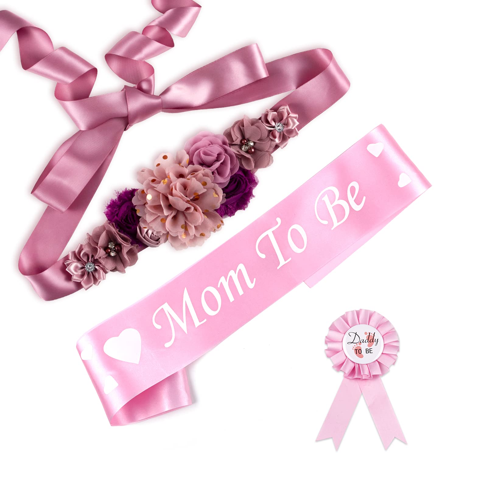 Mom to Be Sash & Corsage Pin - Baby Shower Decorations for Pregnancy Photos & Gender Reveal - Floral Maternity Dress Belt - Perfect Gift for Expecting Parents (Ideal for Baby Showers, Maternity Photoshoots & Gender Reveal Parties)