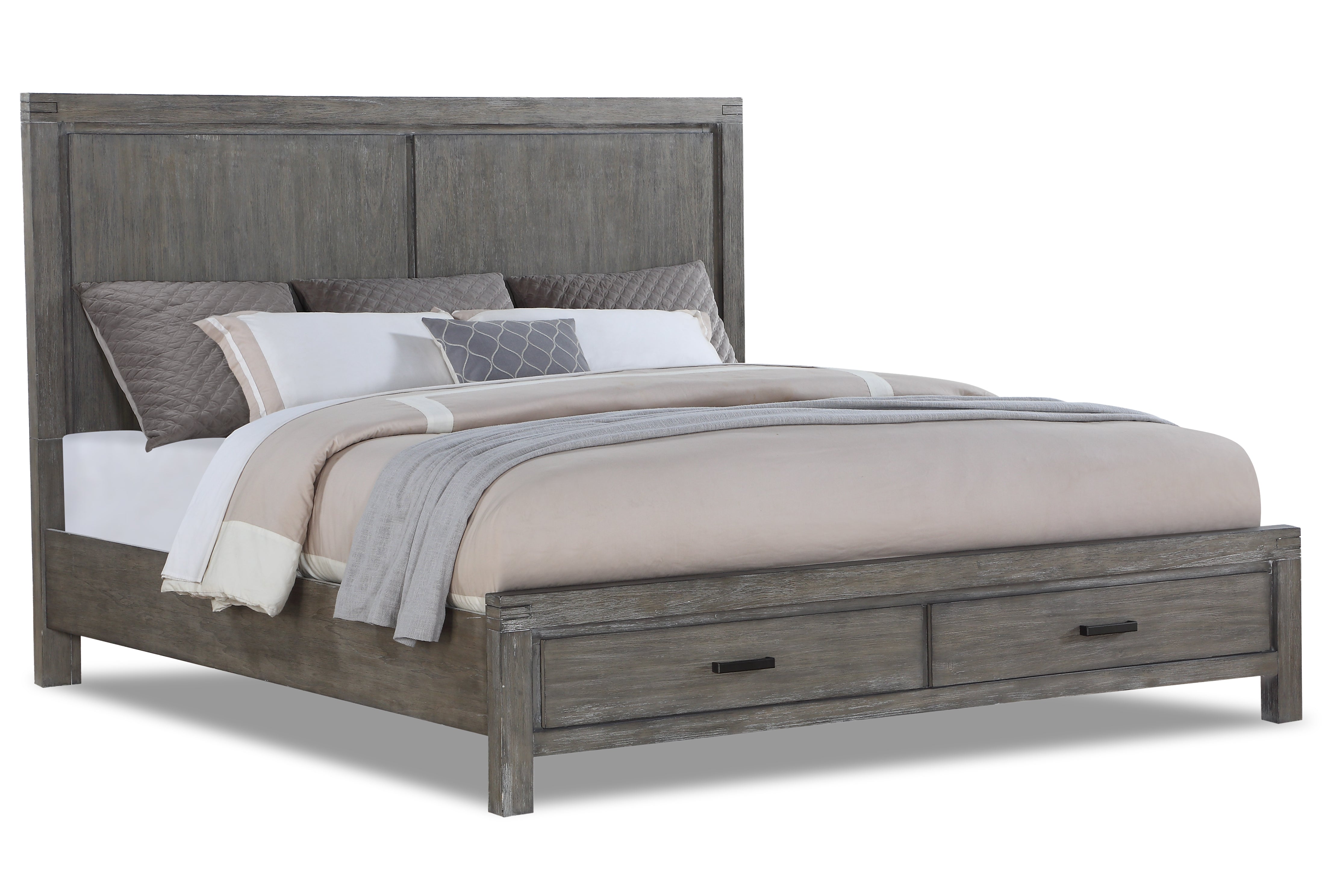 Copeland 3-Piece King Size Storage Bed with Underbed Drawers - Wire Brushed Grey Finish - Modern Bedroom Furniture for Space Saving & Organization