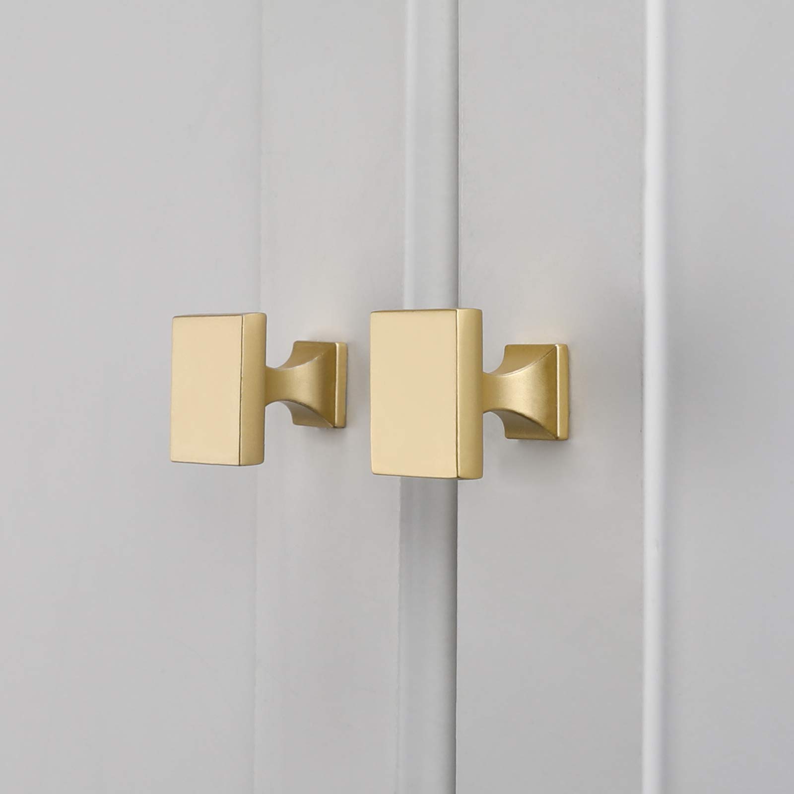 20 Pack Brushed Brass Cabinet Knobs - Square Gold Dresser Drawer Pulls, Zinc Alloy Kitchen Cabinet Hardware for Bedroom, Bathroom & Home Decor