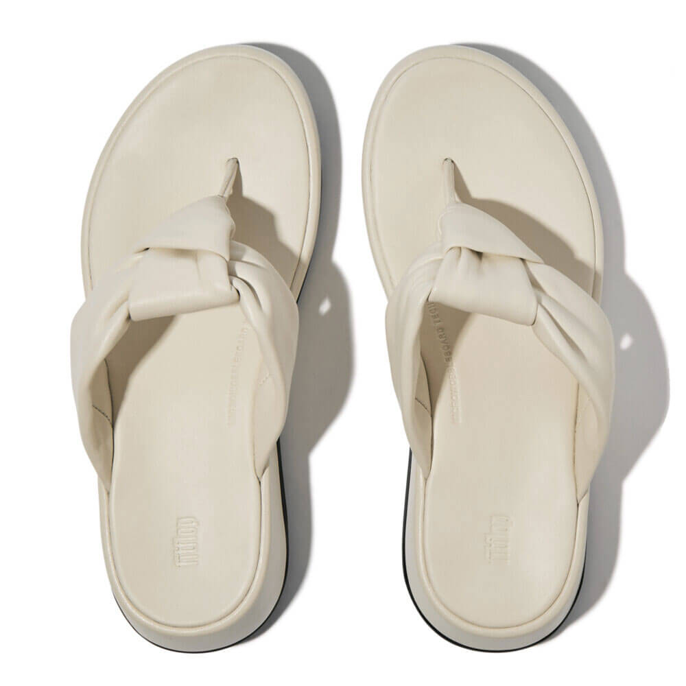 FitFlop F Mode Knot Soft Leather Toe Post Flatform Sandals for Women - Comfortable Walking Shoes, Paris Beige | Perfect for Summer Outfits, Beach Vacations & Casual Wear