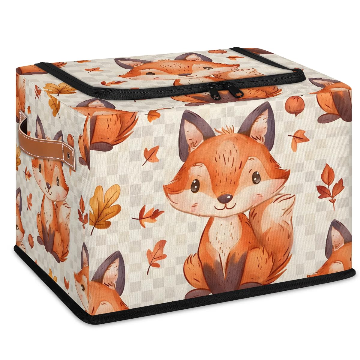 Fox Maple 2-Pack Stackable Storage Bins with Zipper Lid & Metal Frame | PU Handled Closet Organizer Cubes for Clothes, Toys & Home Organization | Perfect for Bedroom, Nursery & Laundry Room Storage