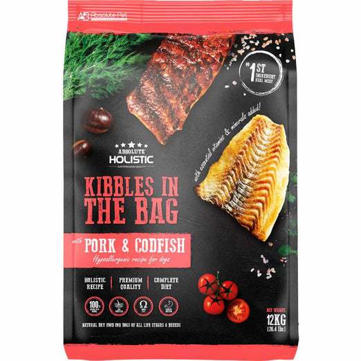 Absolute Holistic Kibble Hypoallergenic Dry Dog Food - Premium Quality Grain-Free Recipe (2kg & 12kg) | Delicious Flavors for Sensitive Stomachs | Perfect for Adult Dogs with Allergies or Digestive Issues