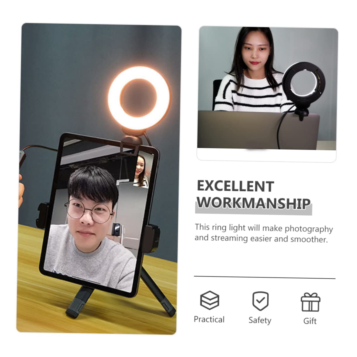 Hemobllo Laptop Mini Ring Light with Live Fill Light for Video Conferencing, Selfie, and Camera Lighting Kit – Perfect for Laptops, Computers, and Online Meetings