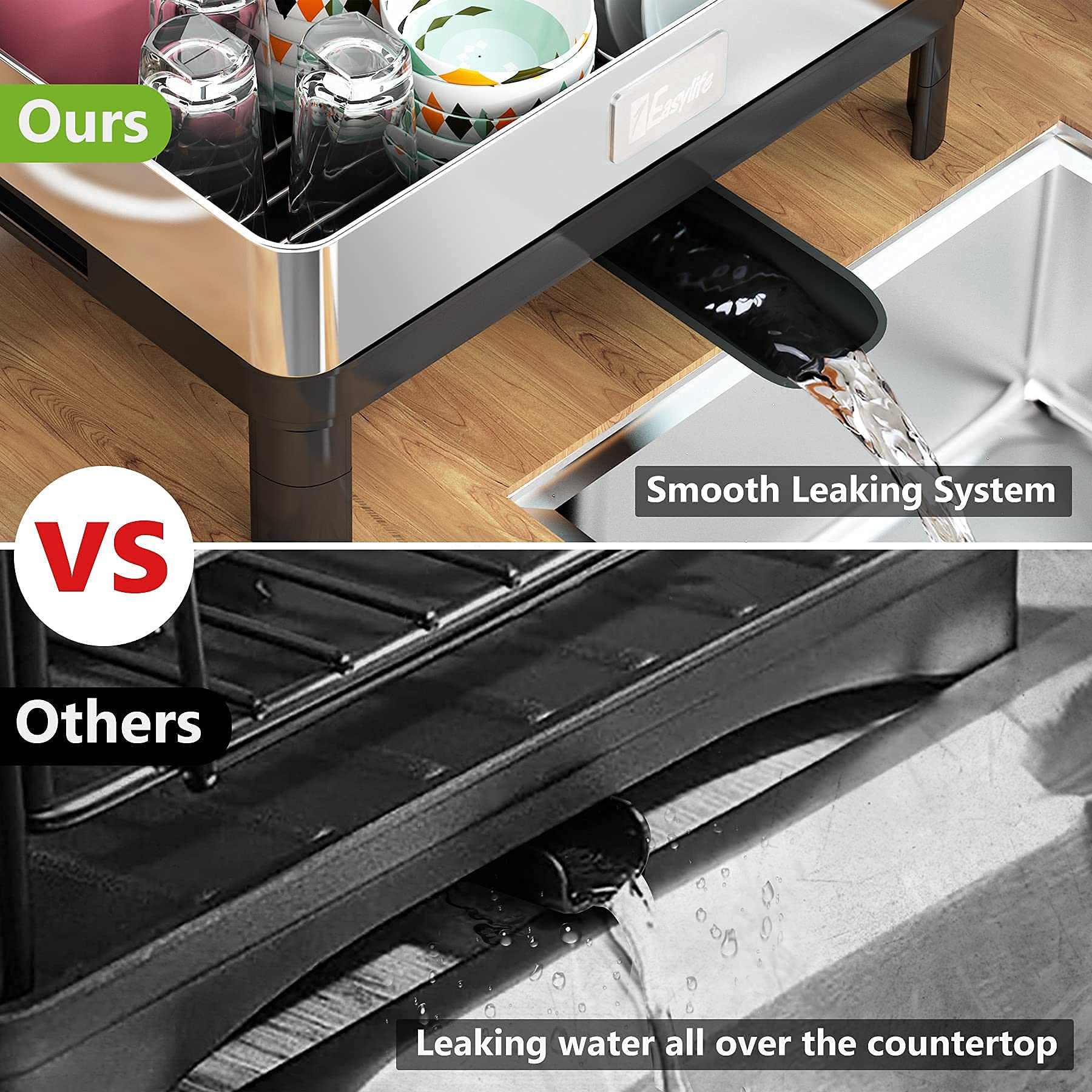 1Easylife Large Stainless Steel Dish Drying Rack with Drainboard - Fingerprint-Proof 304 Stainless Steel, Swivel Spout & Utensil Holder - Space-Saving Kitchen Counter Organizer for Dishes, Cups & Cookware Storage