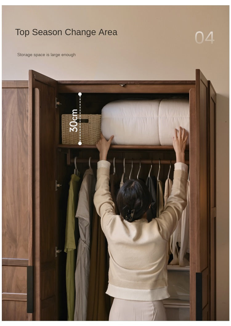 Modern Solid Black Walnut Wood Wardrobe - Stylish & Minimalist Closet Organizer for Bedroom, Walk-in Closet, or Guest Room Storage