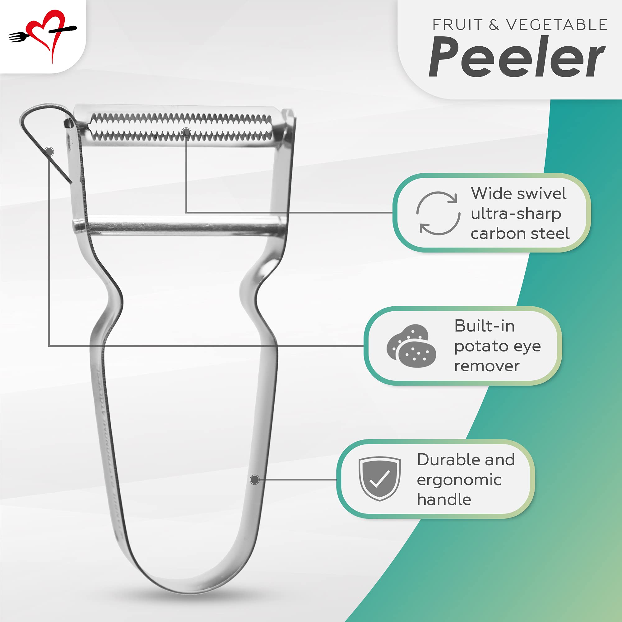 Premium Stainless Steel Vegetable Peeler for Potatoes, Carrots, Cucumbers & Fruits - Ergonomic Design, Dishwasher Safe - Perfect for Kitchen, Camping & Meal Prep