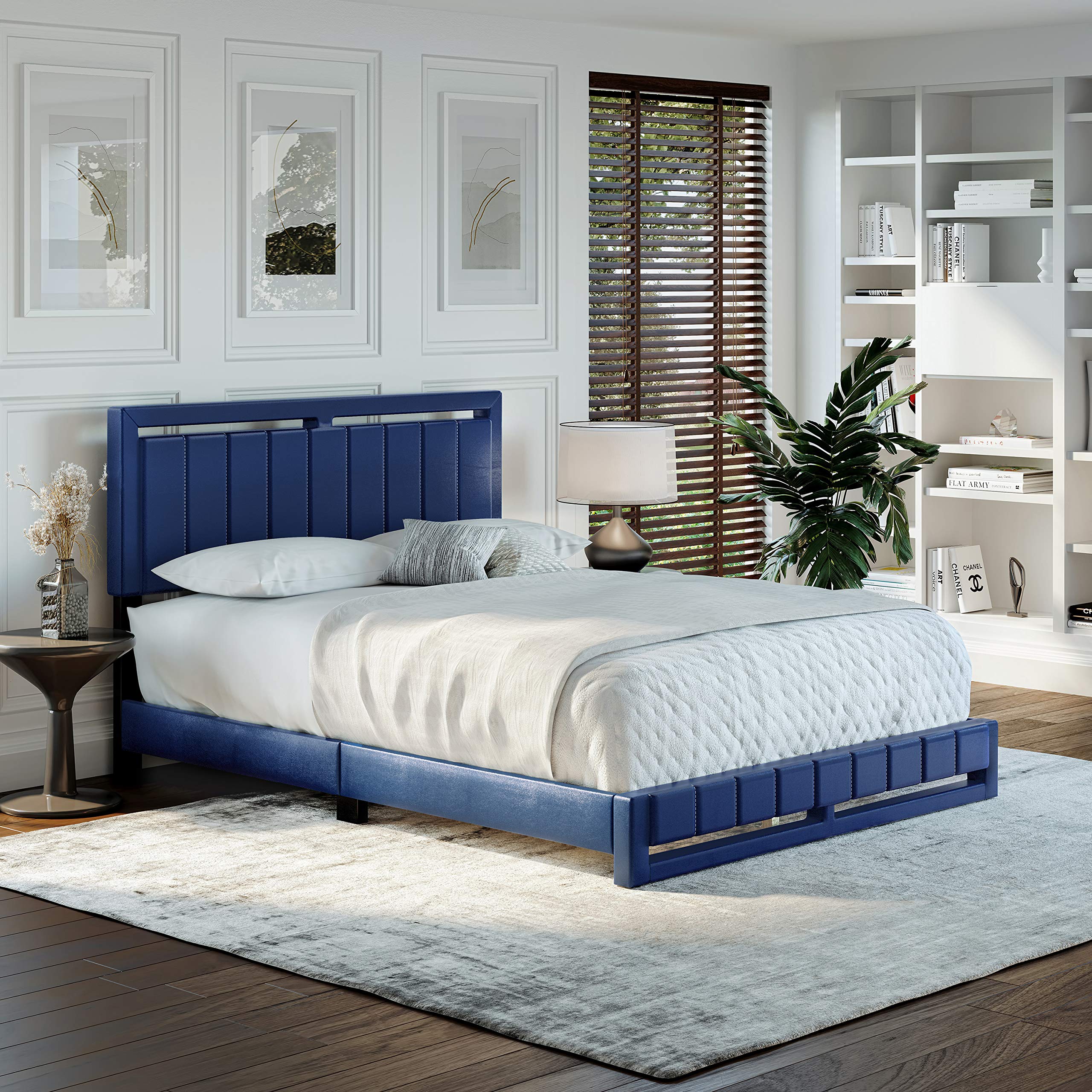Boyd Sleep Beaumont Upholstered Queen Platform Bed with Headboard - Black Faux Leather - 14 Wood Slat Support Mattress Foundation (No Box Spring Needed) for Bedroom, Guest Room & Master Suite