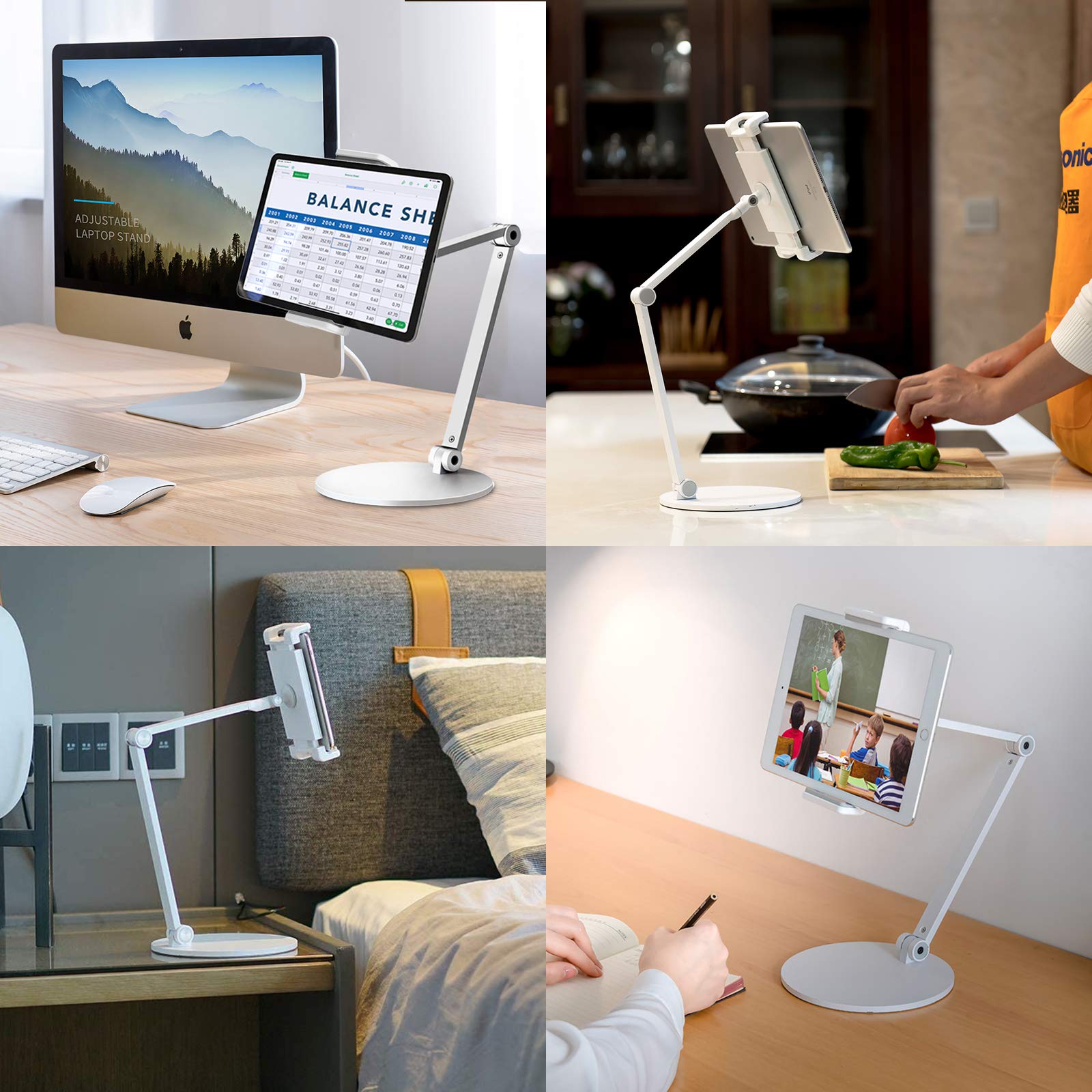 Multi-Angle Adjustable Tablet Stand Holder for iPad Pro 12.9/11, iPad Air/Mini, Microsoft Surface Pro (4.7''-13'') - Portable Desktop & Bedside Stand for Work, Study, Watching Movies (White)