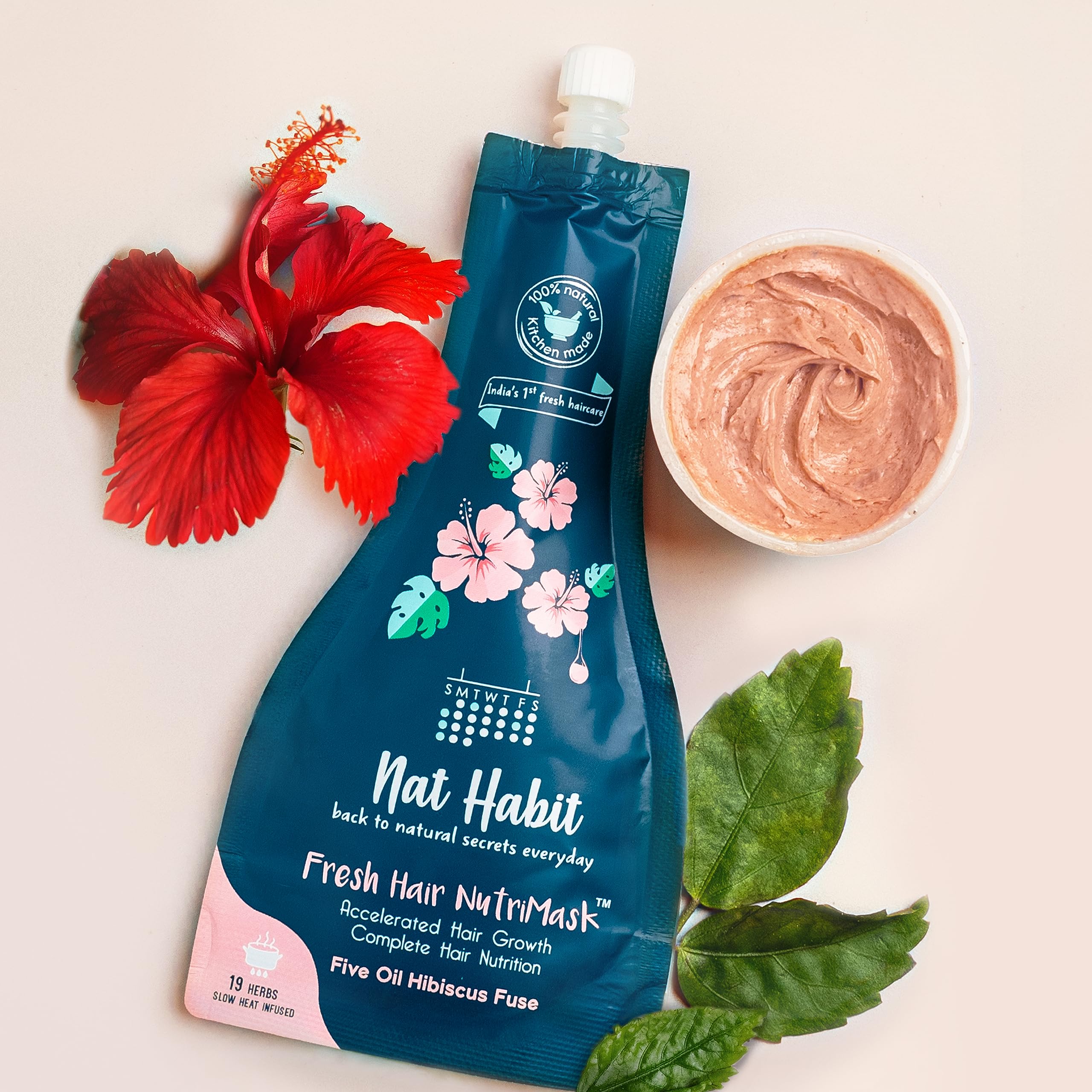 Nat Habit - Natural Wooden Wide Tooth Neem Comb & Hibiscus Hair Mask for Hair Growth, Hair Fall Control & Smoothing (Combo Pack of 3) - Perfect for Daily Hair Care & Scalp Health at Home or Travel