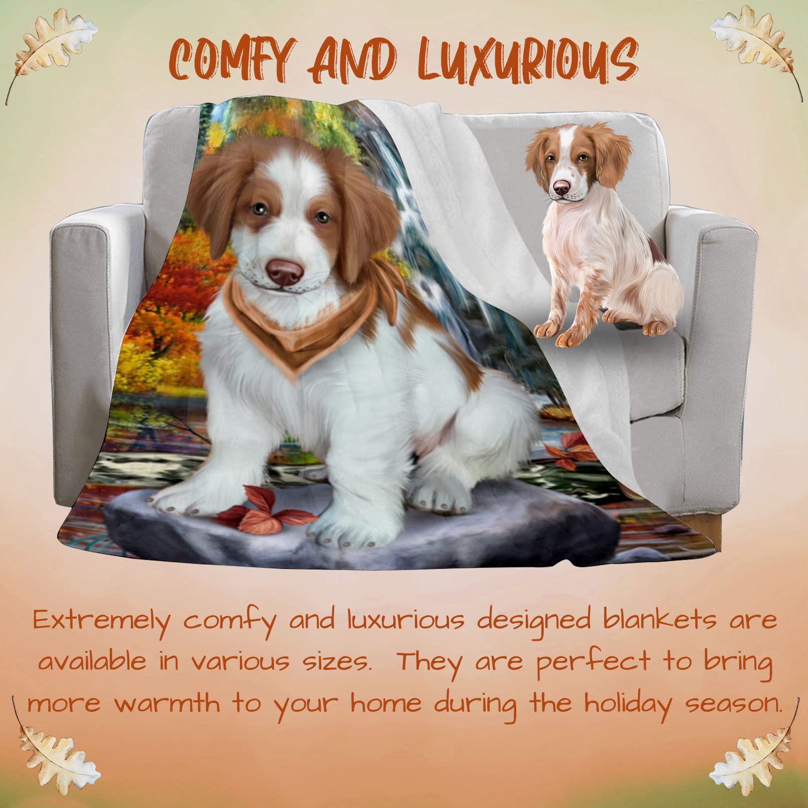 Brittany Spaniel Dog Blanket with Waterfall Design - Lightweight Soft Cozy Durable Pet Blanket for Dogs - Animal Themed Fuzzy Throw Blanket for Sofa Couch Bed BLNKT58326 (50x60 Woven) - Perfect for Cuddling, Lounging & Home Decor
