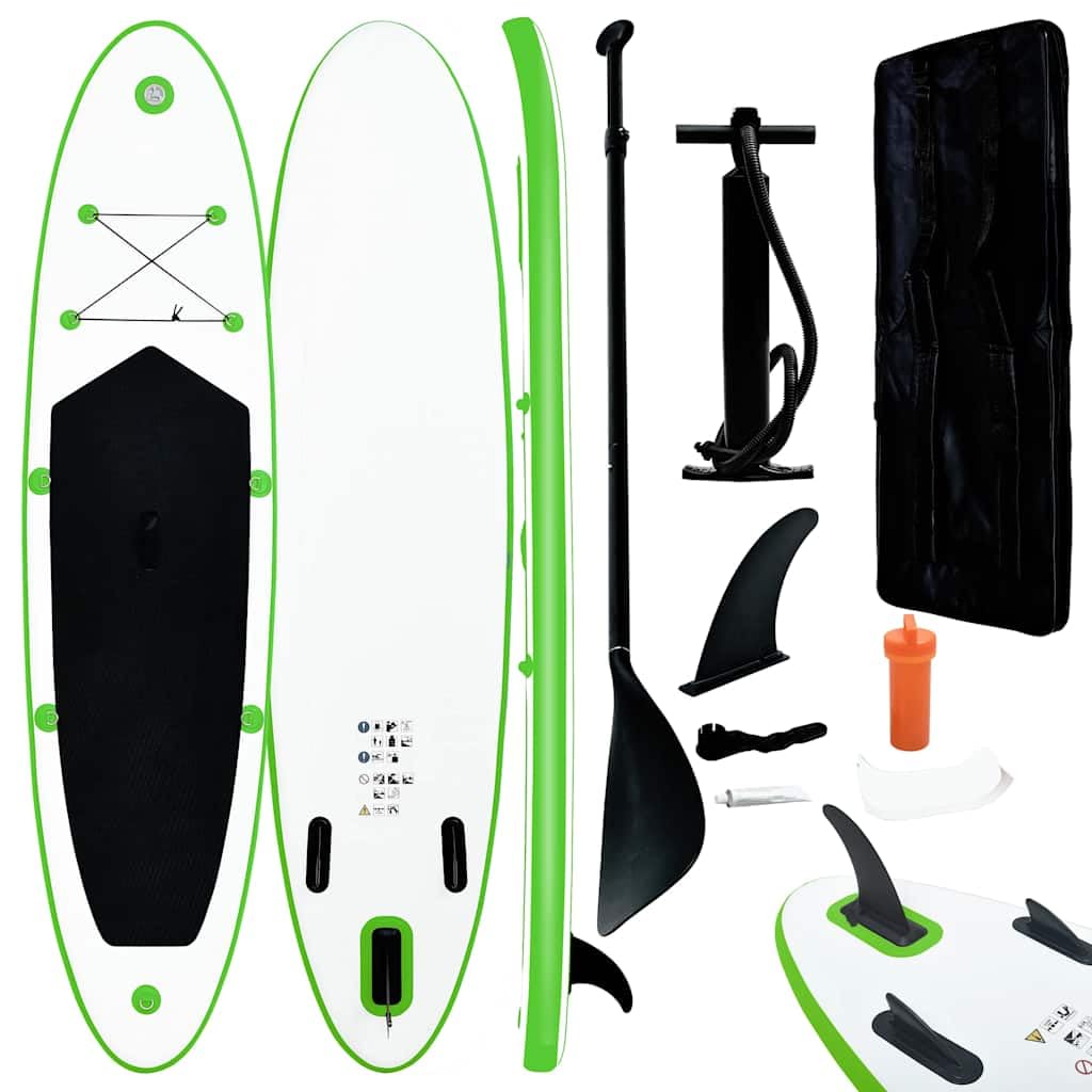 Inflatable Stand Up Paddle Board Set - 13.8ft Green & White SUP with Accessories | Portable for Lakes, Rivers & Ocean Paddling