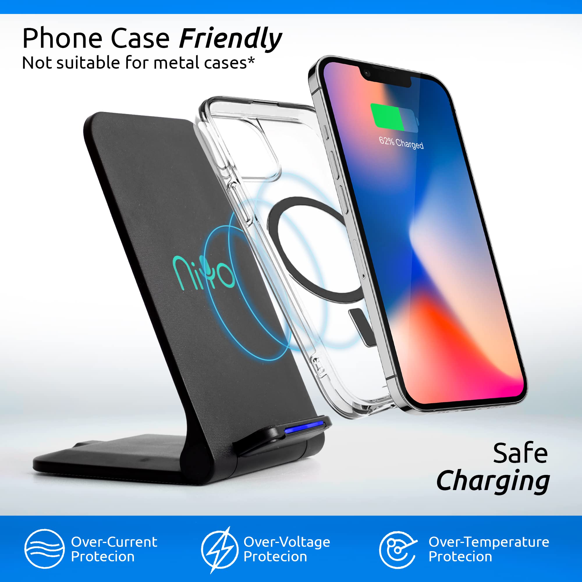 NiYo Portable Foldable Wireless Phone Charger Stand - Fast Qi Charging for iPhone, Samsung Galaxy & AirPods - Perfect for Home, Office & Travel
