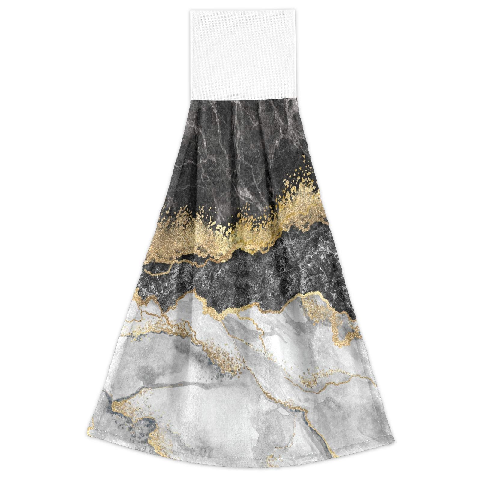 Premium Black & White Marble Gold Foil Kitchen Hand Towels Set of 2 - Super Absorbent, Quick Dry, Soft Hanging Dish Towels for Cooking, Cleaning & Decor - Perfect for Home Kitchen, Bathroom & Dining Room Decor