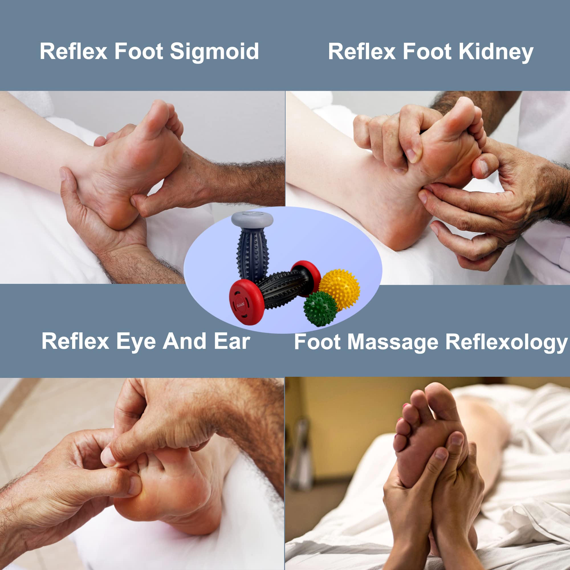 Plantar Fasciitis Foot Roller & Massage Balls Set - Deep Tissue Therapy for Neuropathy Pain Relief, Muscle Recovery & Reflexology - Perfect for Athletes, Runners & Office Workers (Includes 2 Rollers + 2 Spiky Balls) - Use After Workouts, Long Standing or Desk Work for Instant Relief