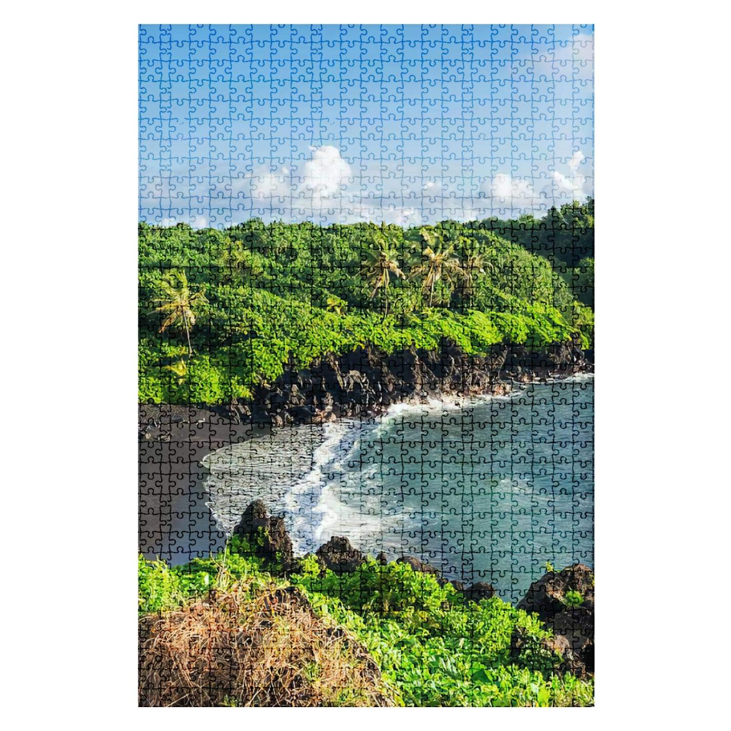 1000-Piece Wooden Jigsaw Puzzle - Tropical Black Sand Beach Hana Maui Hawaii Scenery | Challenging DIY Puzzle for Adults & Kids | Perfect for Family Game Night & Travel Enthusiasts