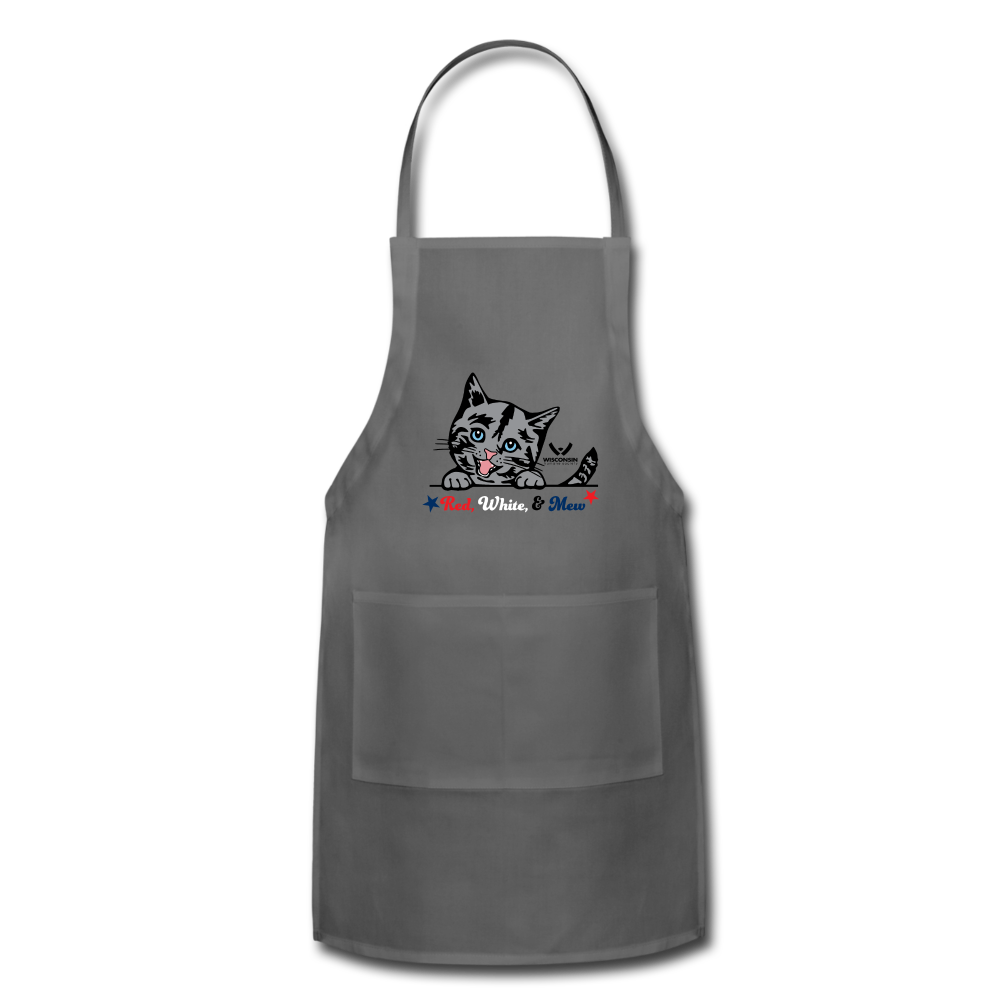 Red White & Mew Adjustable Apron - Premium Kitchen Apron for Cooking, Baking & Grilling - Perfect for Chefs, Home Cooks & BBQ Enthusiasts