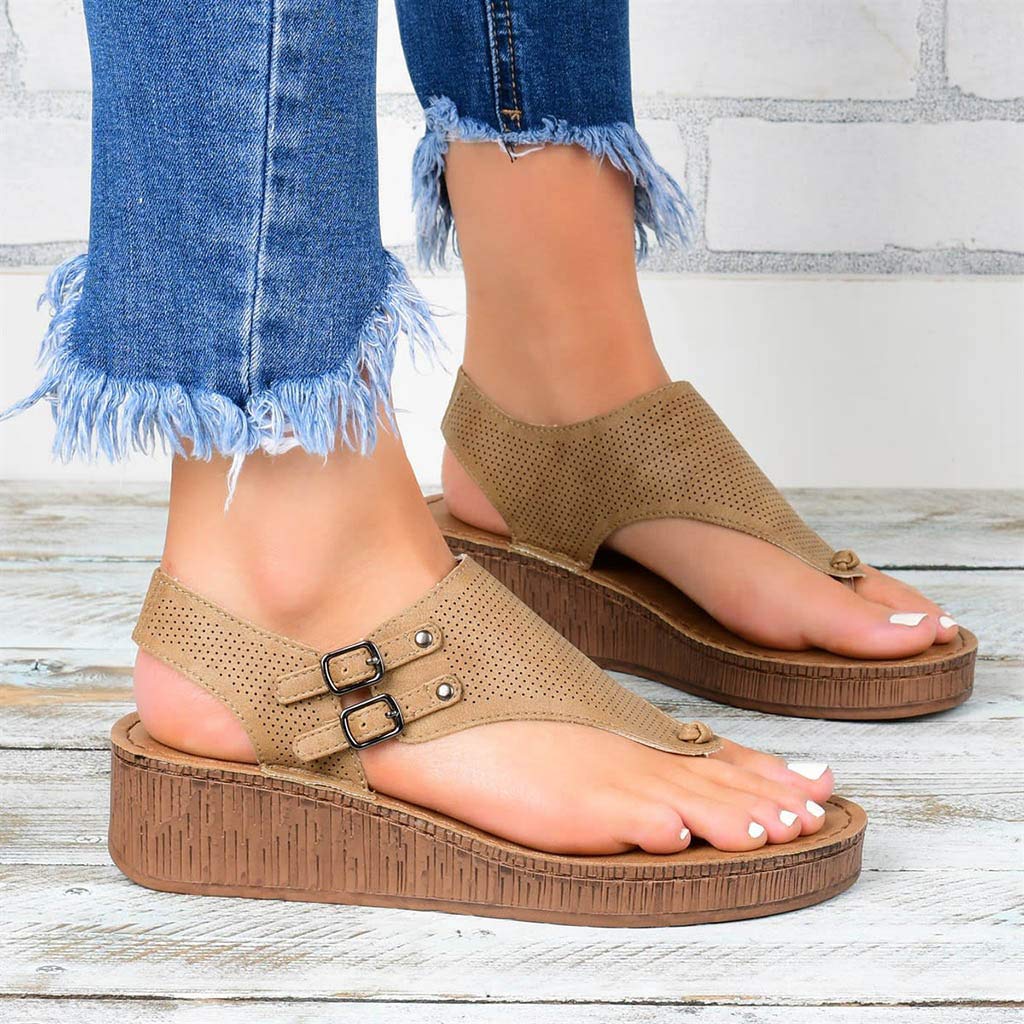 Women's Boho Beaded Platform Sandals - Summer Casual Cross Strap Flat Shoes for Beach, Vacation & Outdoor Walking | Comfortable & Stylish Slippers by Gibobby Prime