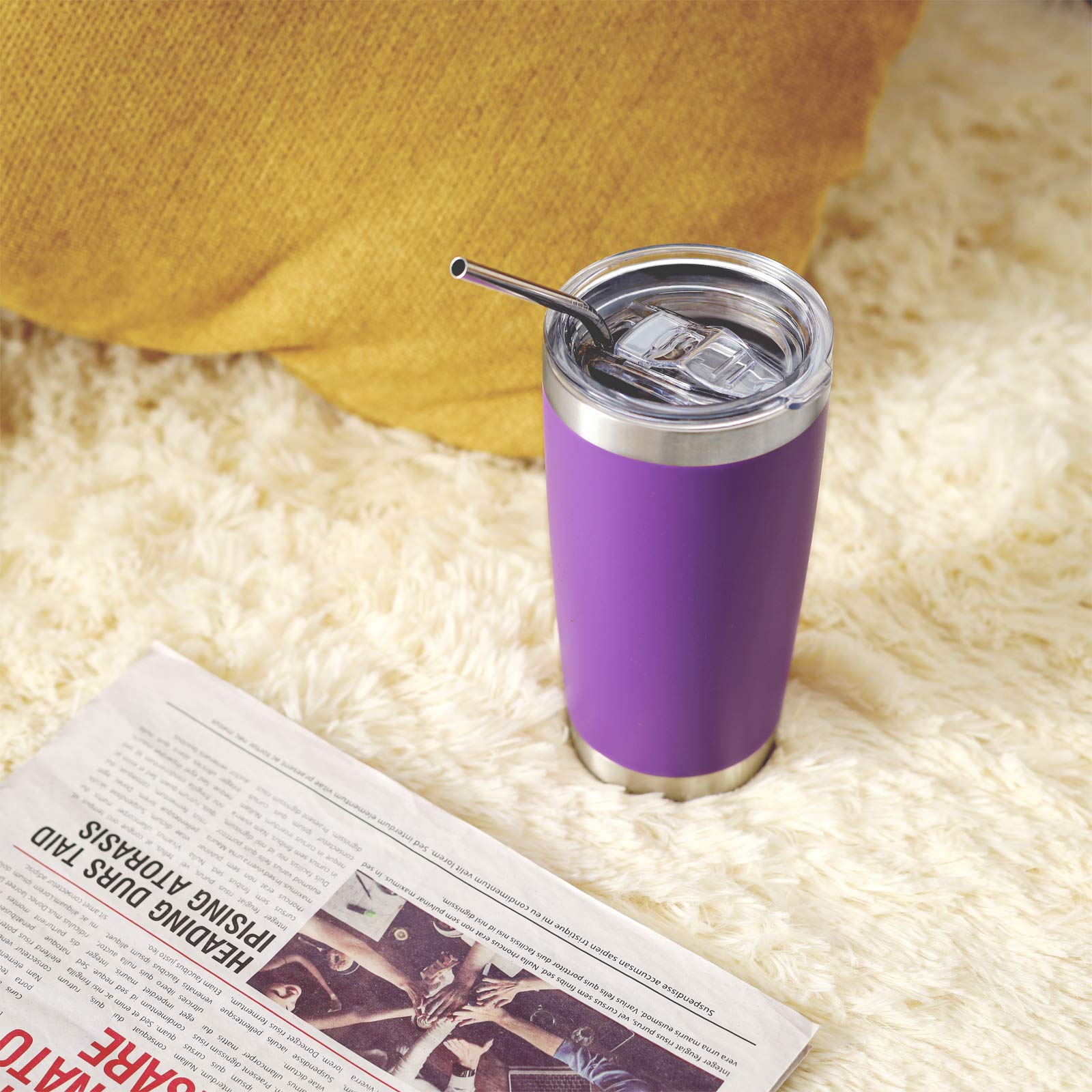 COMOOO 20oz Stainless Steel Insulated Tumbler with Straw - Double Wall Vacuum Travel Coffee Mug for Hot & Cold Drinks - Splash Proof Sliding Lid - 12 Pack (Mix Colors) - Perfect for Office, Gym, Camping & Outdoor Activities