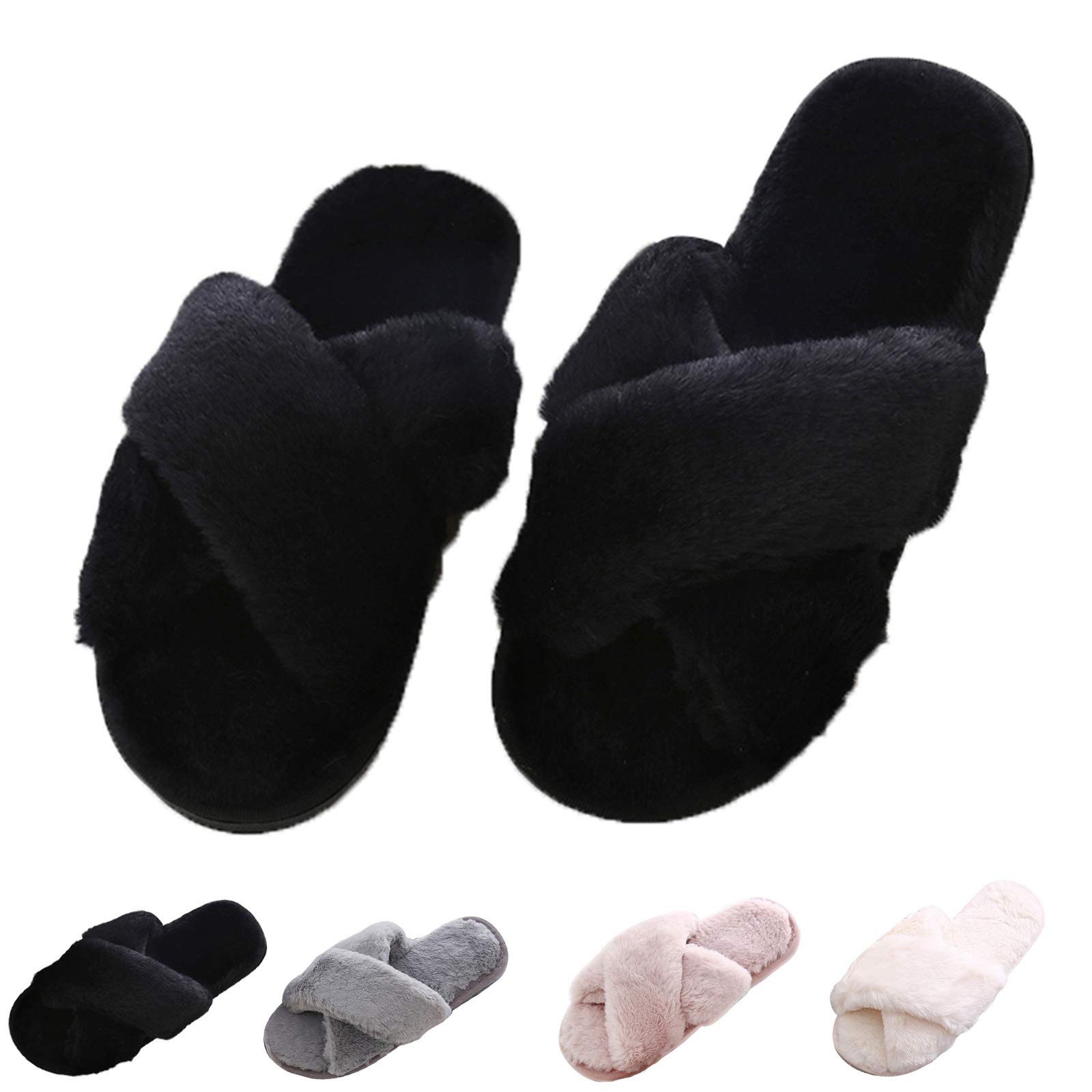 Women's Cozy Fuzzy Slippers - Plush Fleece House Shoes for Indoor/Outdoor Wear