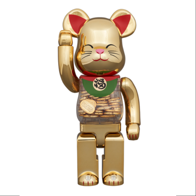 Be@rbrick Lucky Cat Golden Version 400% & 100% Limited Edition 2024 - Japanese Vinyl Art Toy Collectible for Home Decor, Office Display, and Anime Merchandise Collection