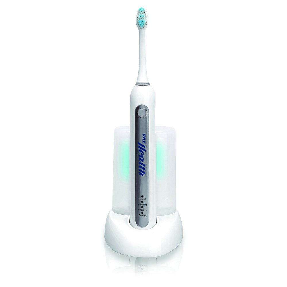 Pyle Wave Rechargeable Electric Toothbrush with 3 Cleaning Modes, UV Sanitizing Light, 2-Minute Timer, 2 Brush Heads & Charging Dock - Perfect for Kids, Teens & Adults - Ideal for Home, Travel & Daily Oral Care