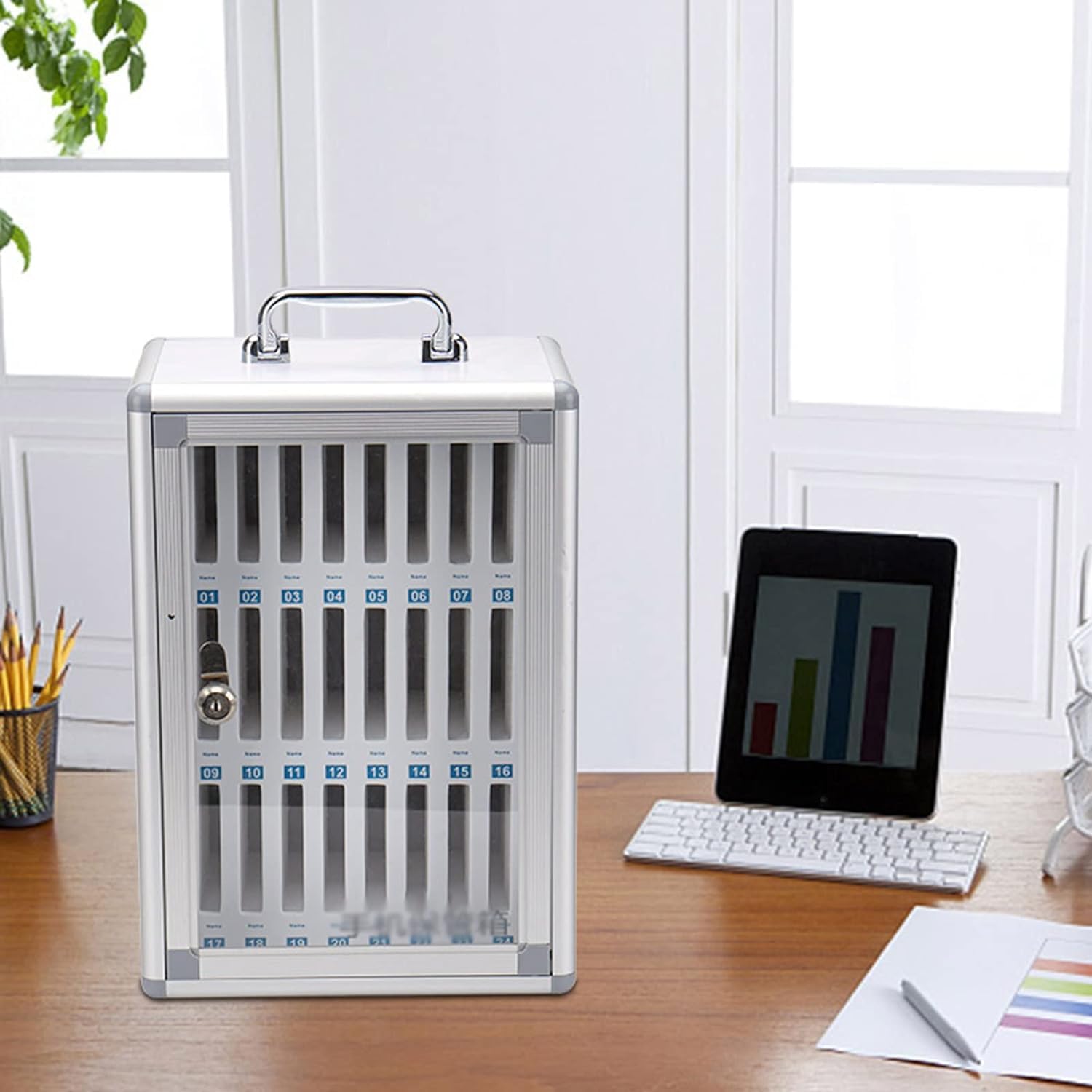 Wall Mounted Phone Storage Cabinet with Lock for Classroom - 24 Bits