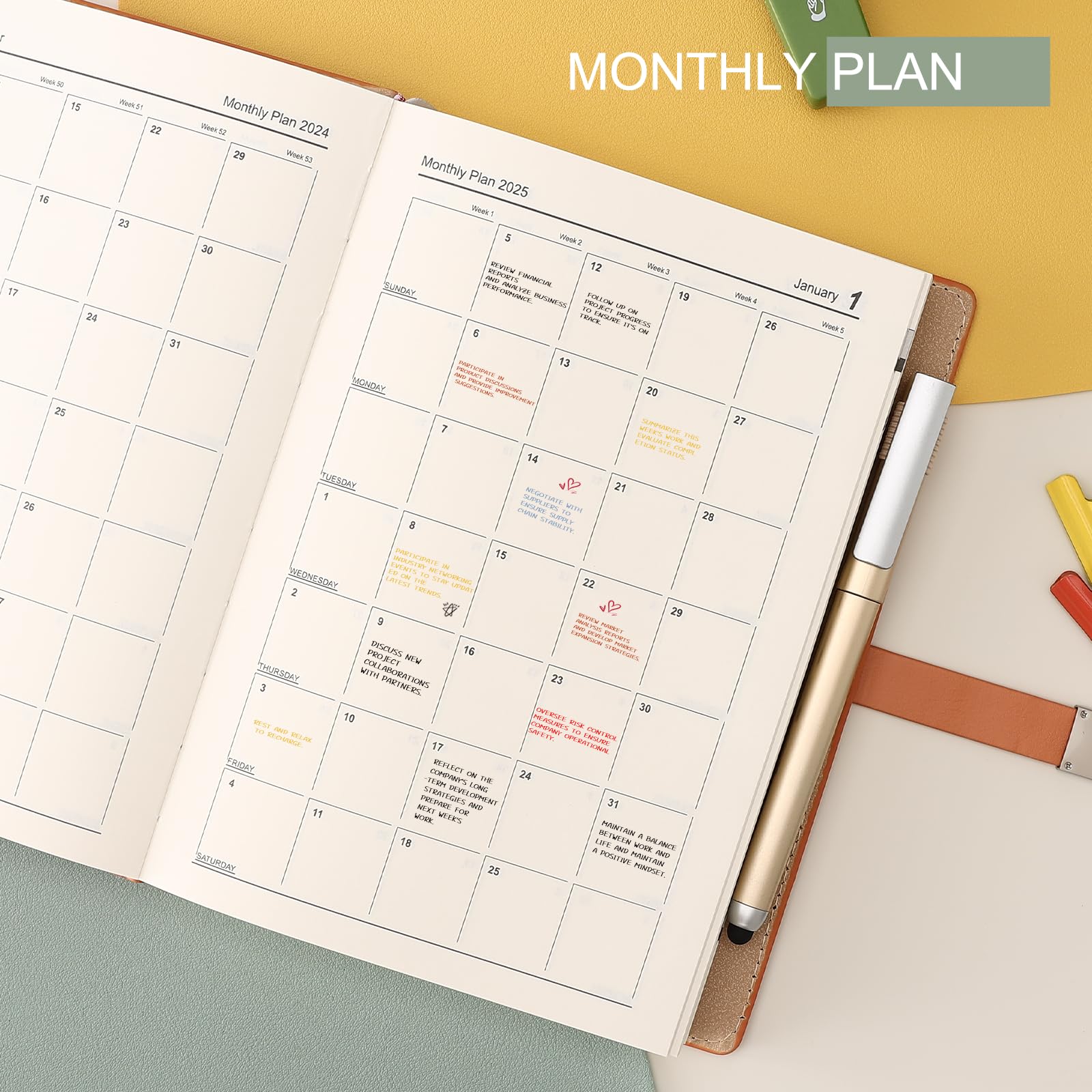 2024-2025 Academic Diary Planner - July 2024 to June 2025 A5 Day-to-Page Organizer with Calendar Stickers, Pen Holder & Premium Thick Paper (14x21.5cm, Green) - Perfect for Students, Teachers & Office Professionals
