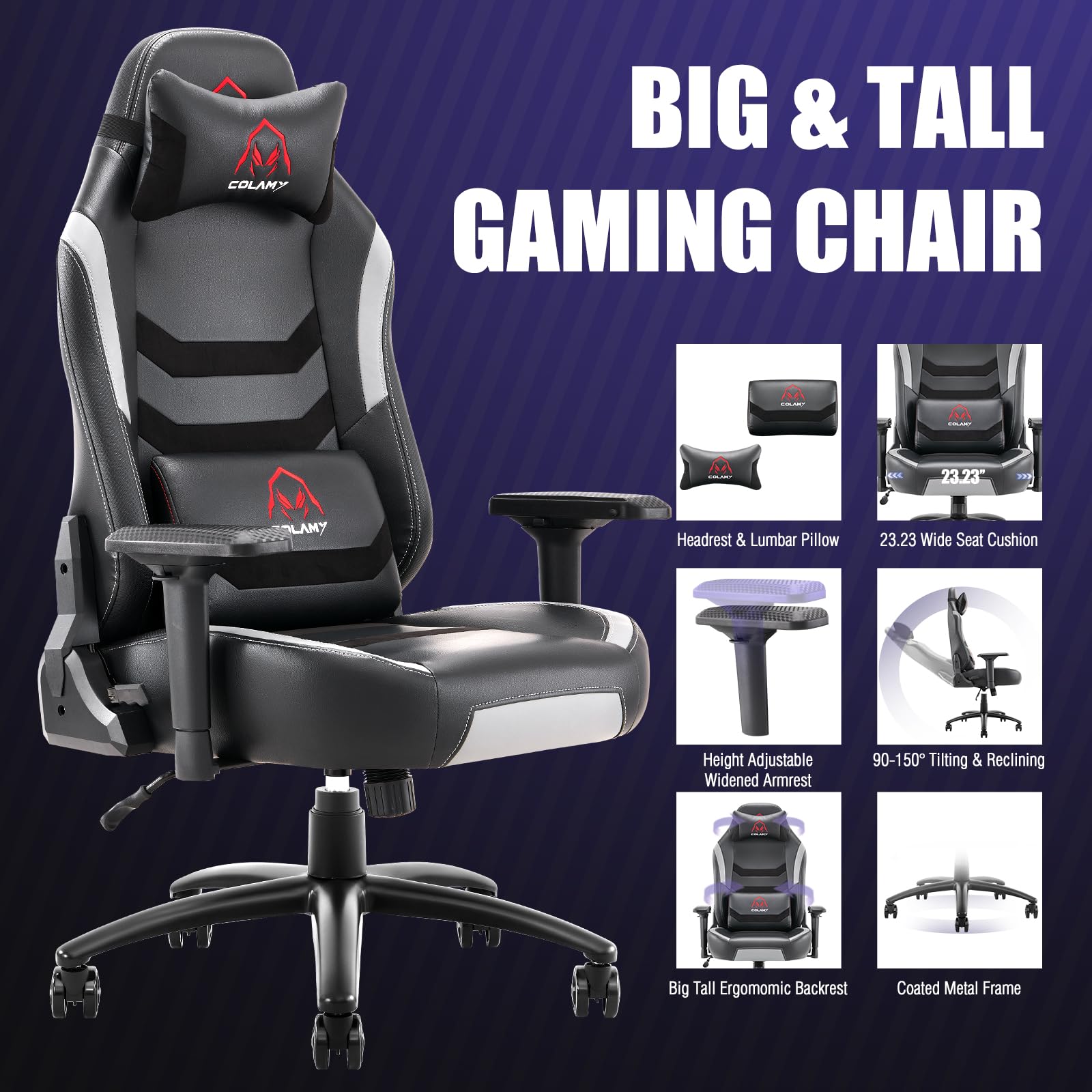 COLAMY Big and Tall Gaming Chair 400lbs - Ergonomic High Back Office Chair with Wide Seat for Adults, Heavy Duty Computer Gamer Chair - Perfect for Home Office, Gaming Setup, and Workspace (Black/Grey)