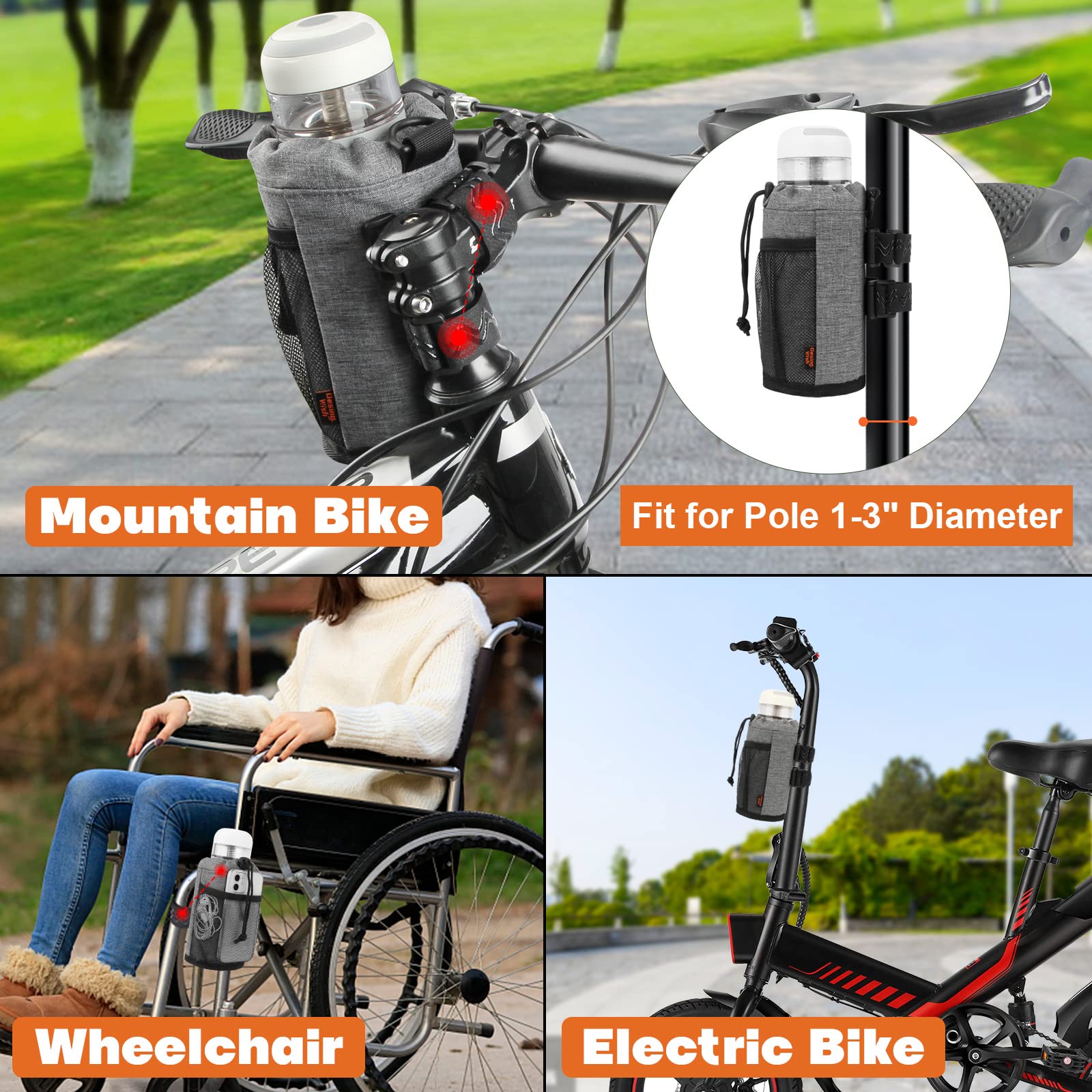 **Insulated Bike Water Bottle Holder - 16-24oz, Non-Slip Straps & Multiple Installation for Mountain, Road, eBike & Scooter - Perfect for Cycling, Commuting & Outdoor Adventures**